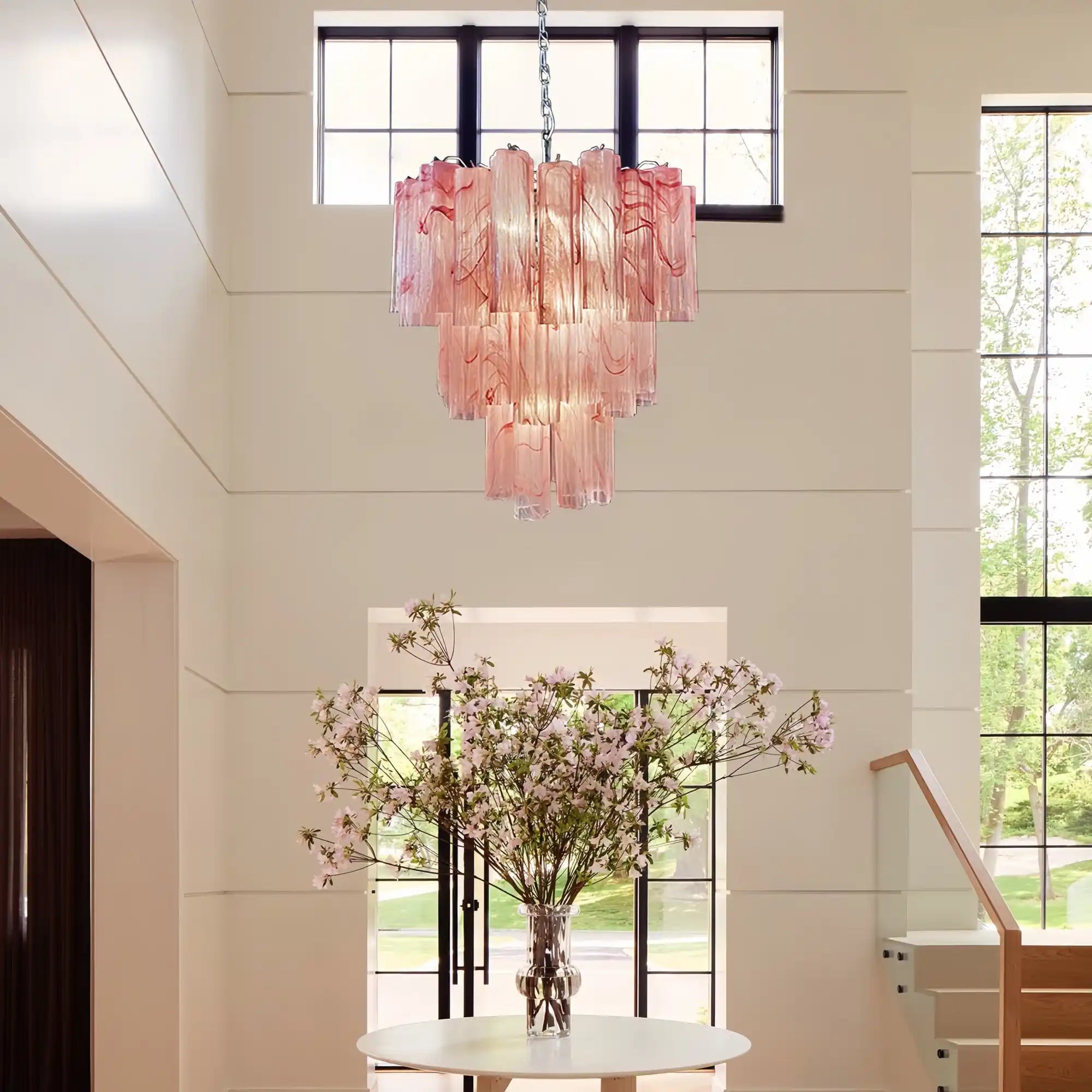 Murano Chandelier – 48 tubes – Alabaster Pink-Blushlighting