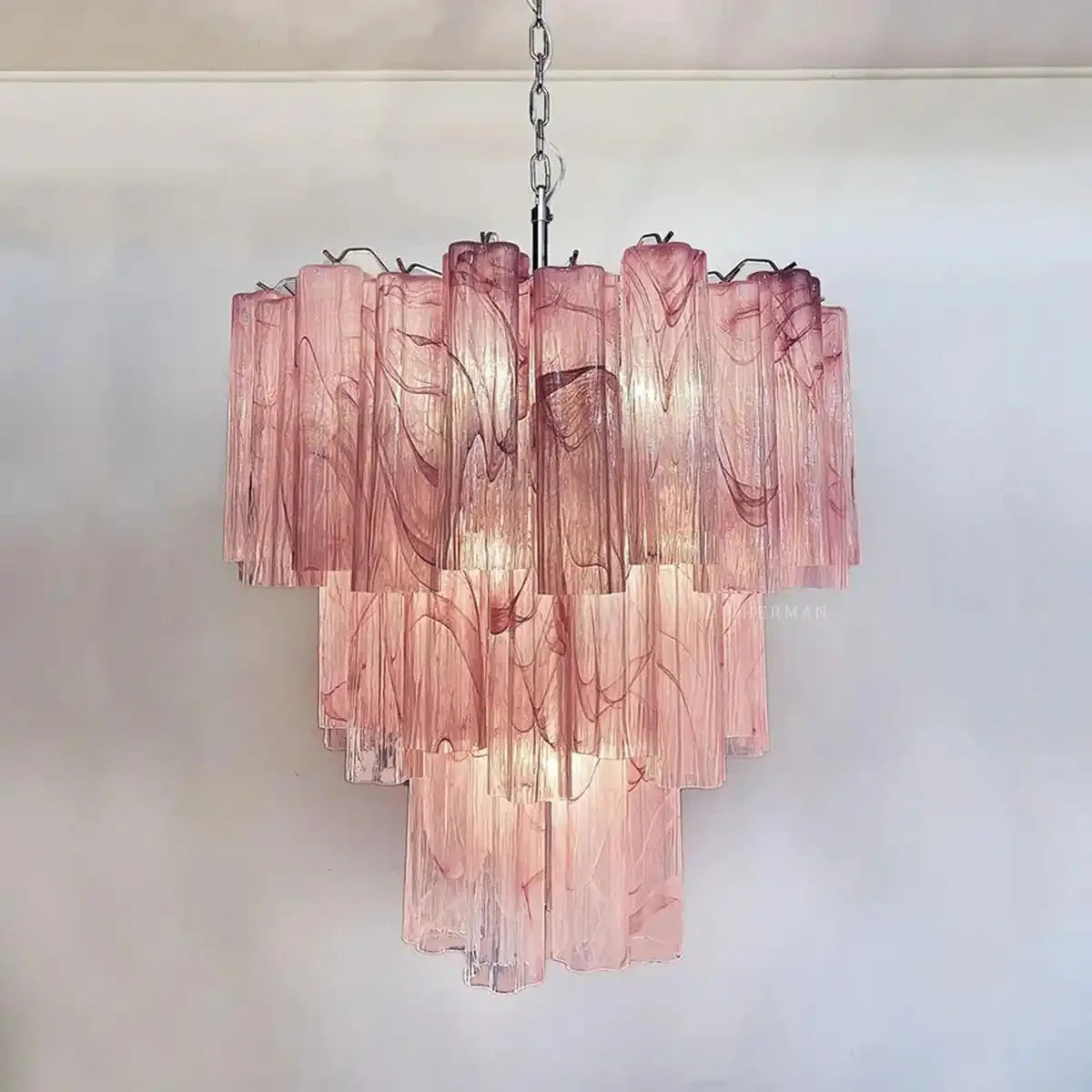 Murano Chandelier – 48 tubes – Alabaster Pink - Blushlighting