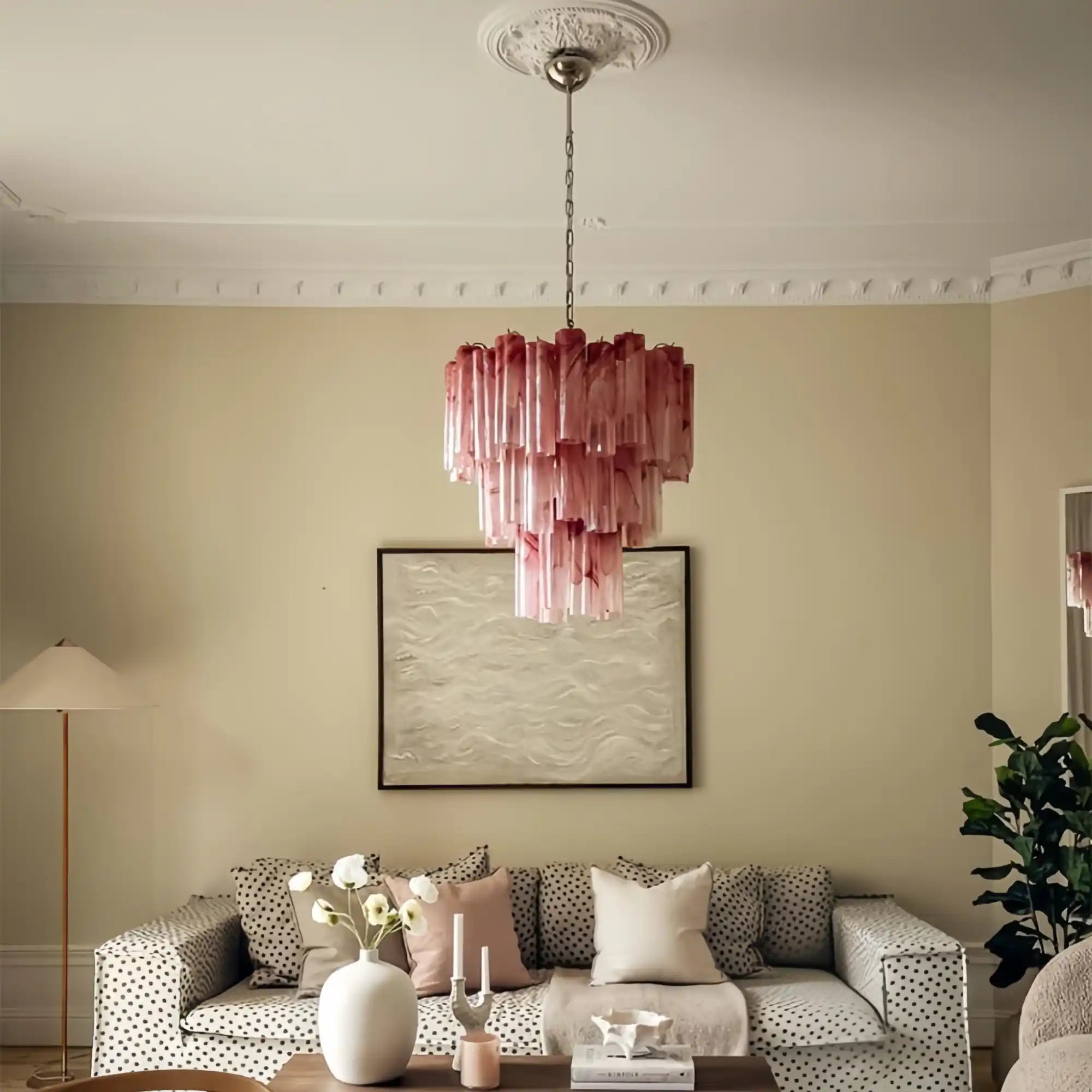 Murano Chandelier – 48 tubes – Alabaster Pink-Blushlighting