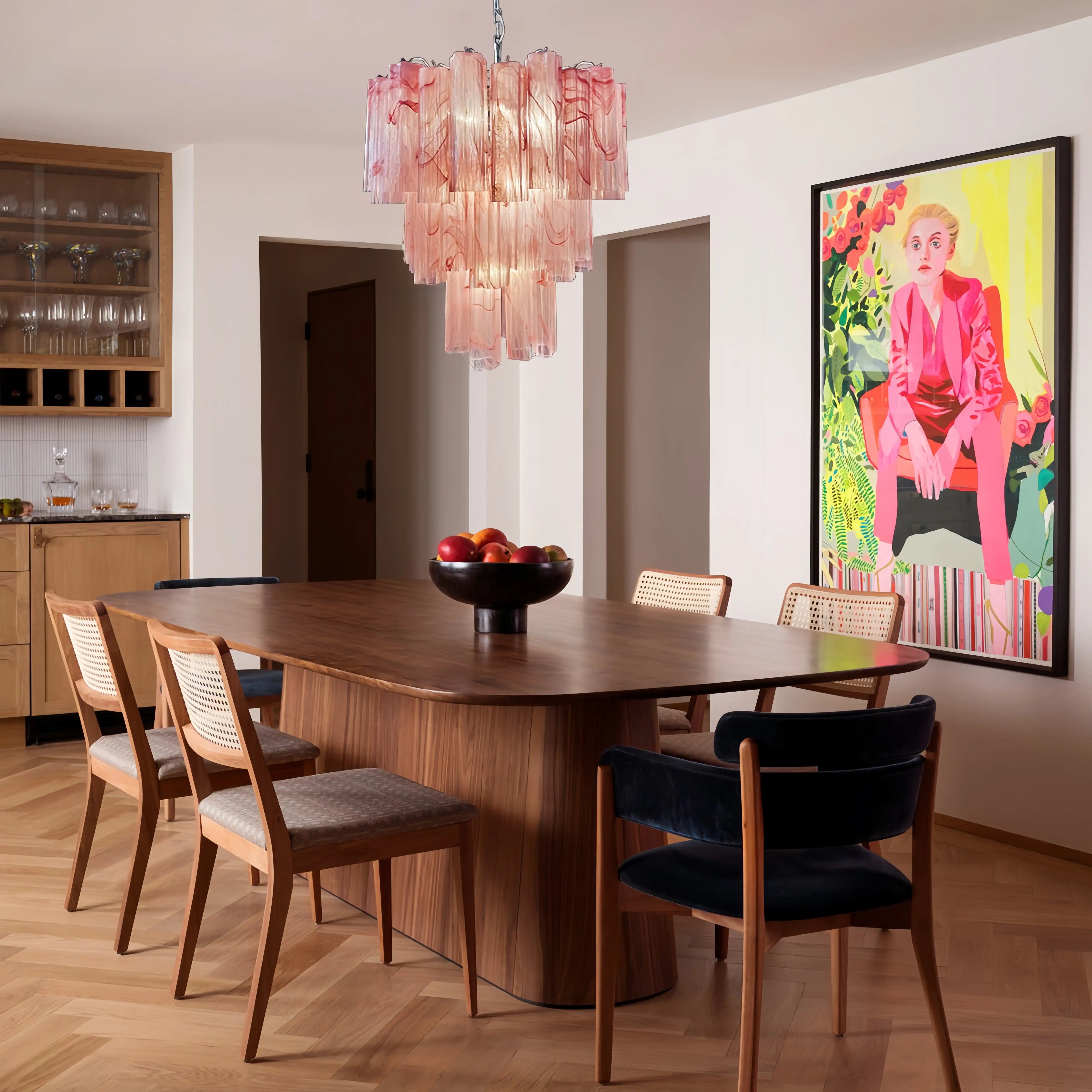 Murano Chandelier – 48 tubes – Alabaster Pink-Blushlighting