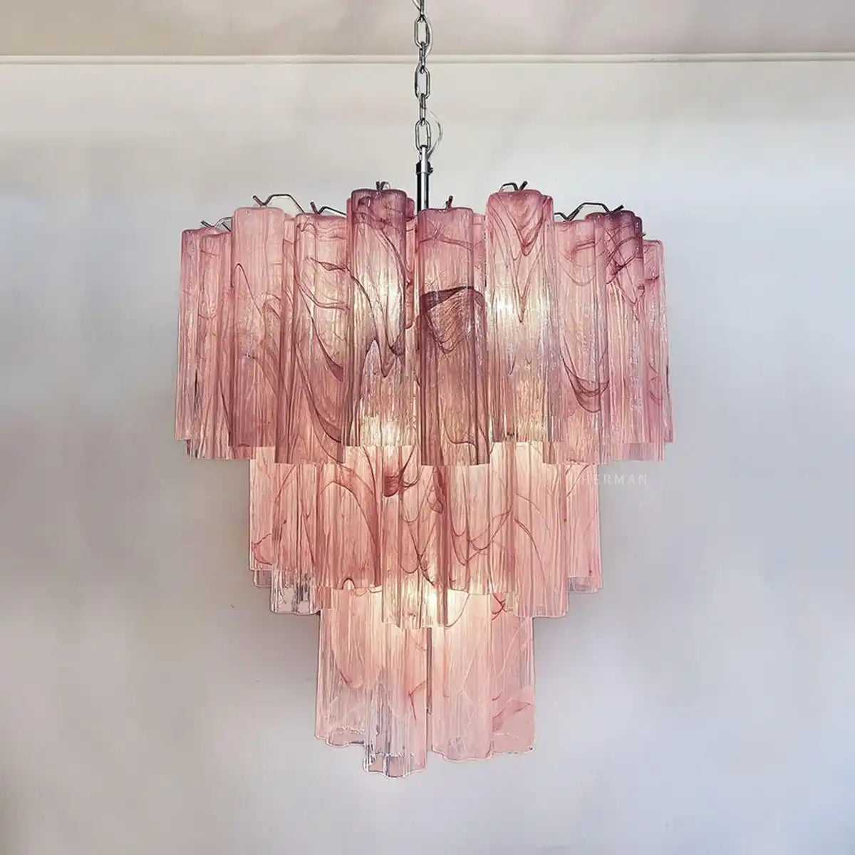 Murano Chandelier – 48 tubes – Alabaster Pink-Blushlighting