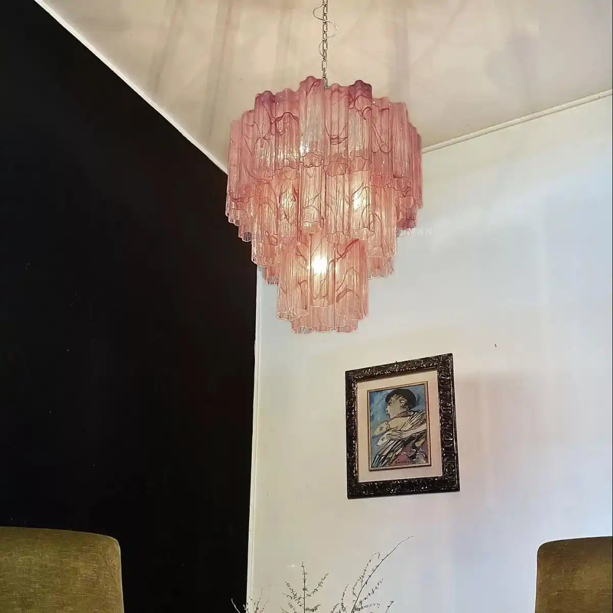 Murano Chandelier – 48 tubes – Alabaster Pink-Blushlighting