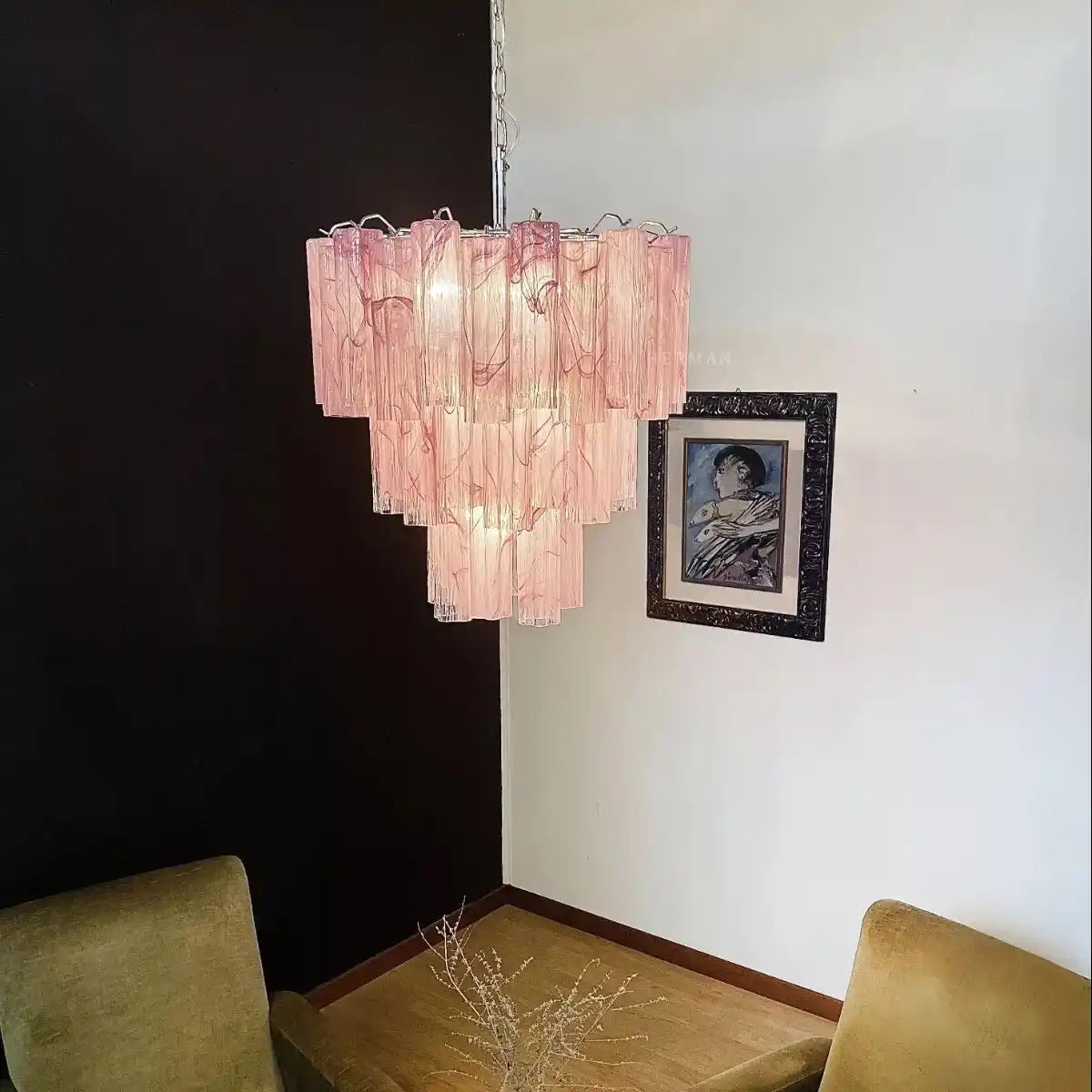 Murano Chandelier – 48 tubes – Alabaster Pink-Blushlighting