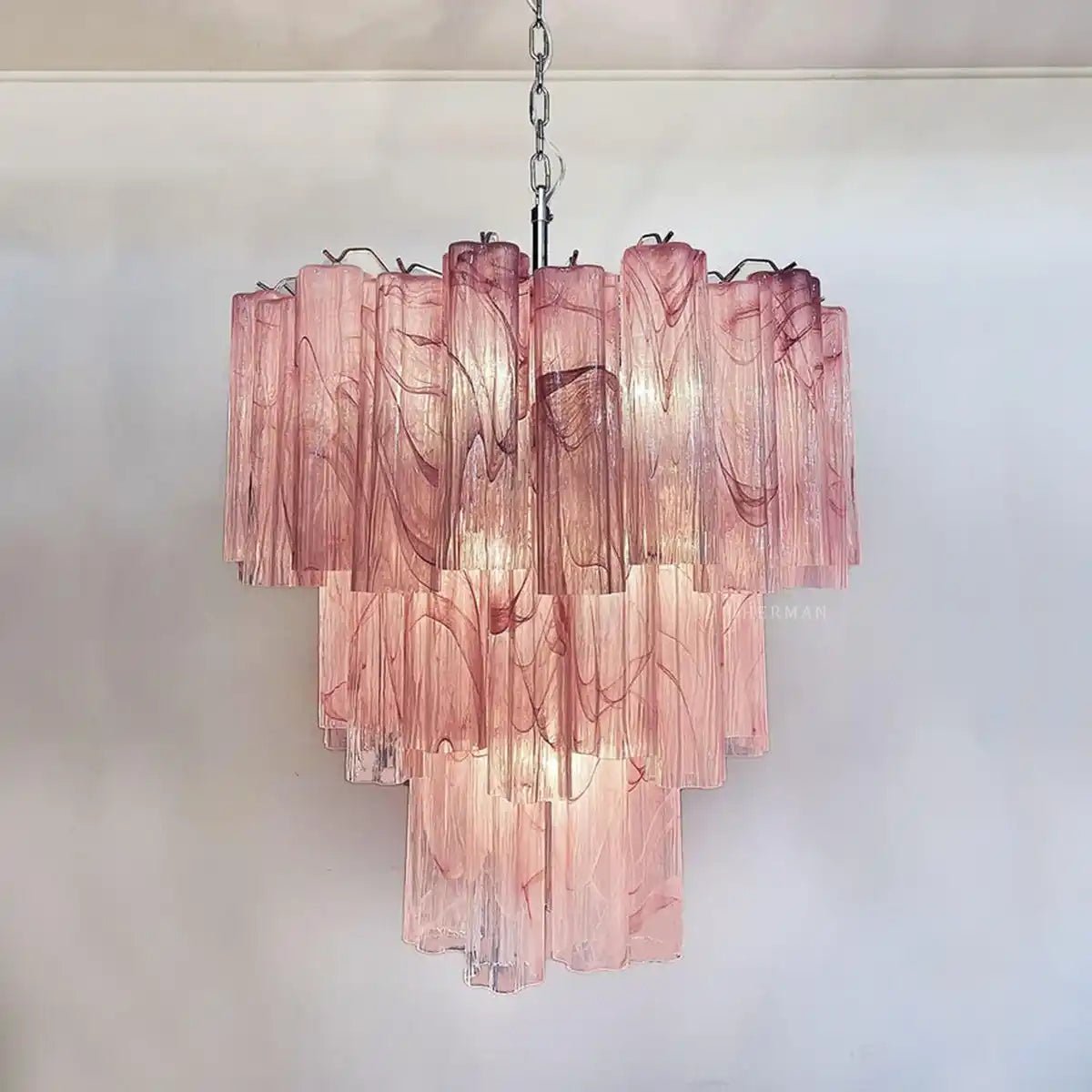 Murano Chandelier – 48 tubes – Alabaster Pink - Blushlighting