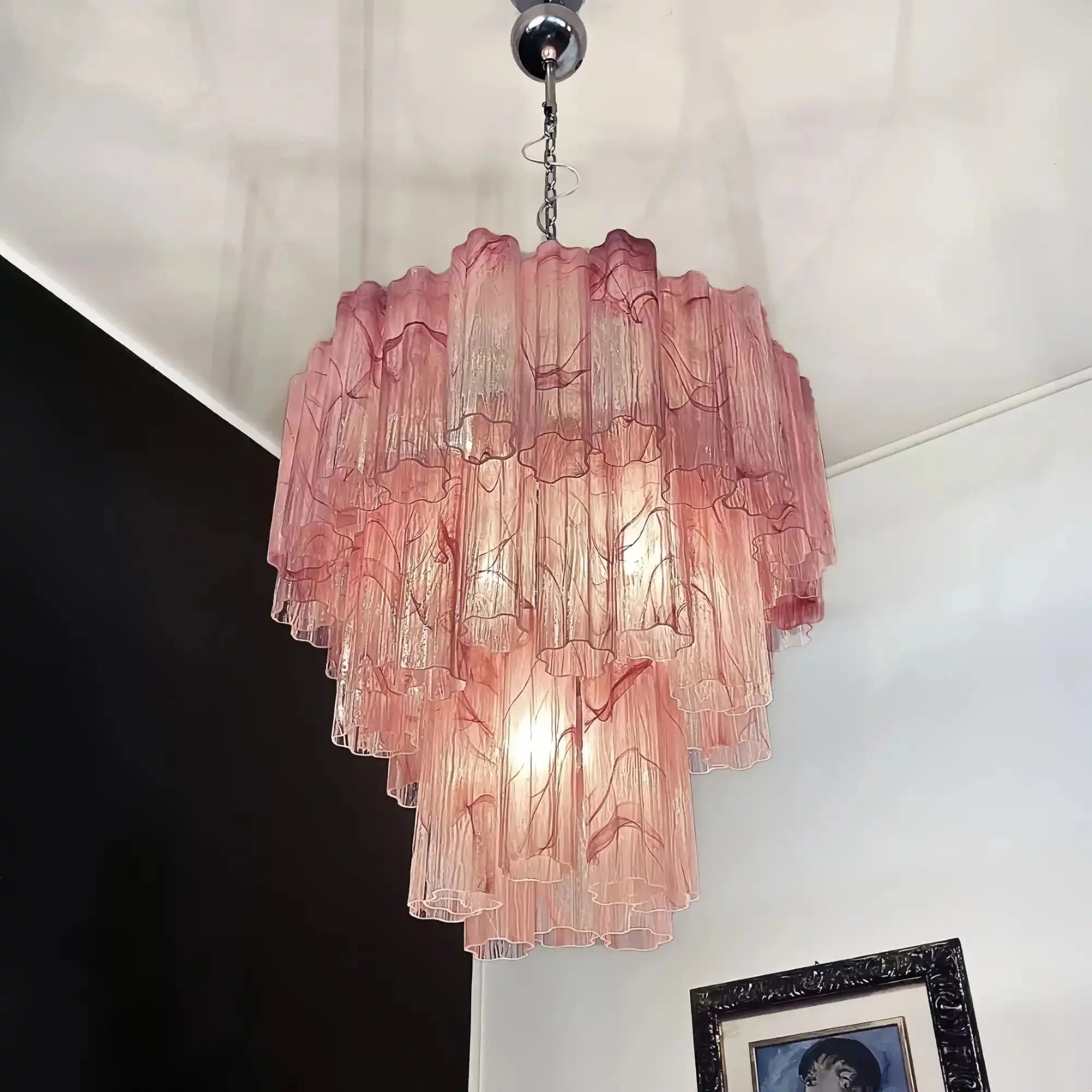 Murano Chandelier – 48 tubes – Alabaster Pink - Blushlighting
