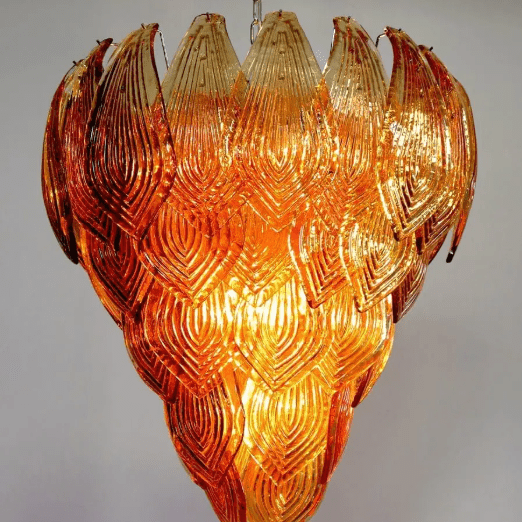Murano Chandelier – 52 Felci glass leaves – Amber-Chandelier-Blushlighting-Blushlighting