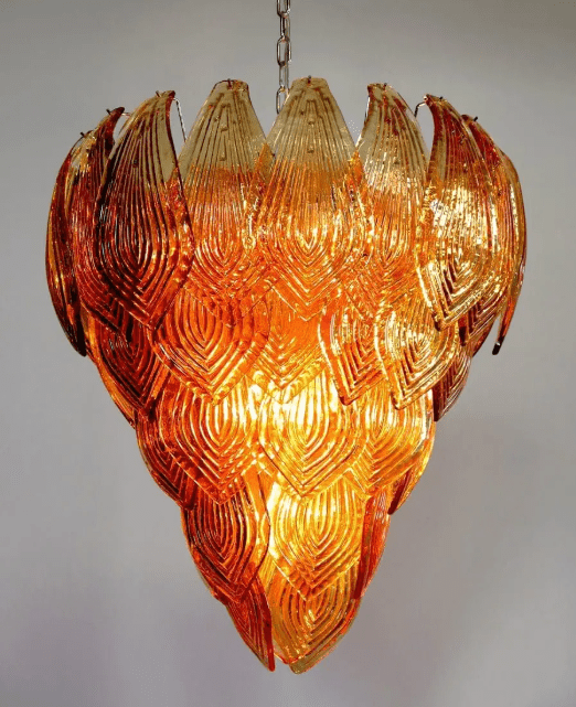 Murano Chandelier – 52 Felci glass leaves – Amber-Chandelier-Blushlighting-Blushlighting