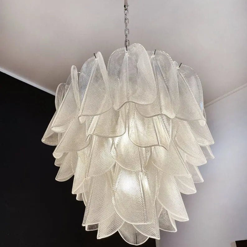 Murano Chandelier – Rondini – 41 glass leaves – Transparent - NickelBlushlighting