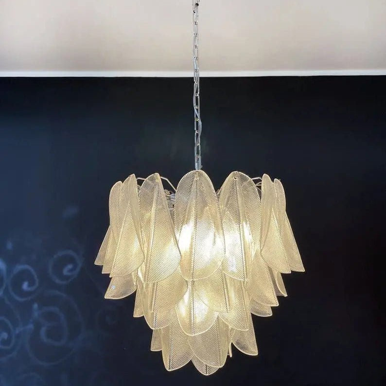 Murano Chandelier – Rondini – 41 glass leaves – Transparent - NickelBlushlighting