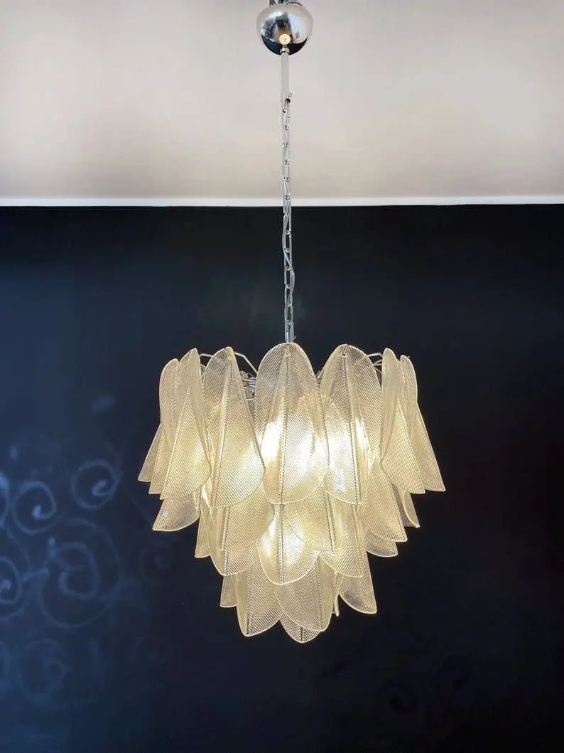 Murano Chandelier – Rondini – 41 glass leaves – Transparent - NickelBlushlighting