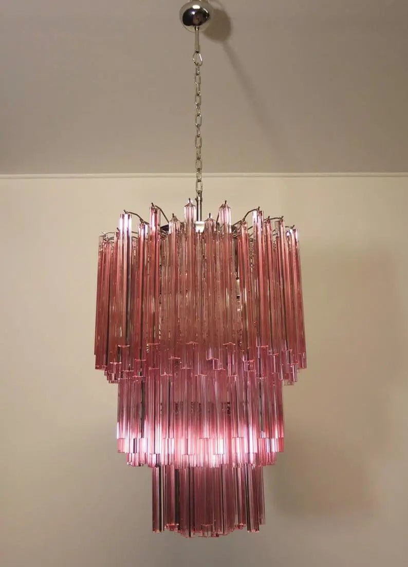 Murano Glass Chandelier - Pink - NickelBlushlighting
