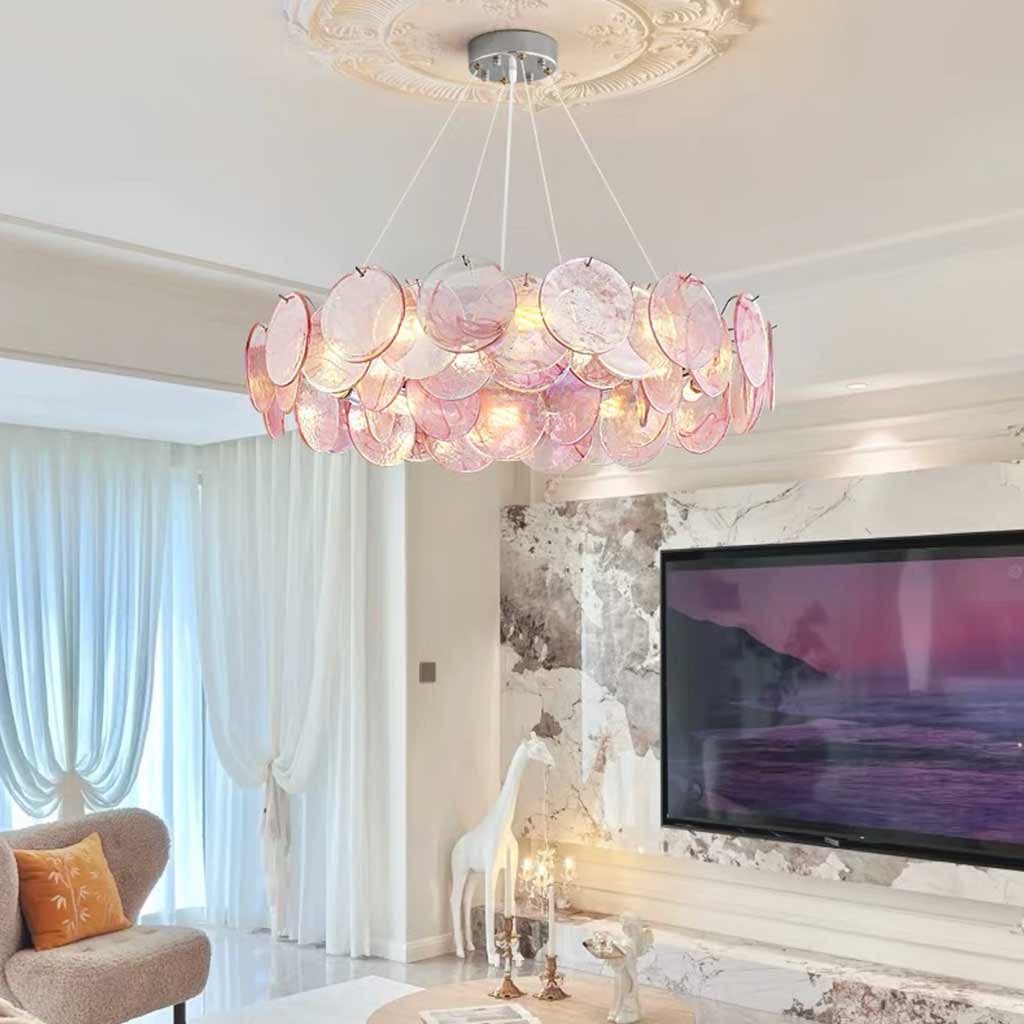 Murano Glass Disc Chandelier, Pink / Green - Pink10 Lights: Dia80cm*H17cm / Dia31.5" x H6.69"Blushlighting