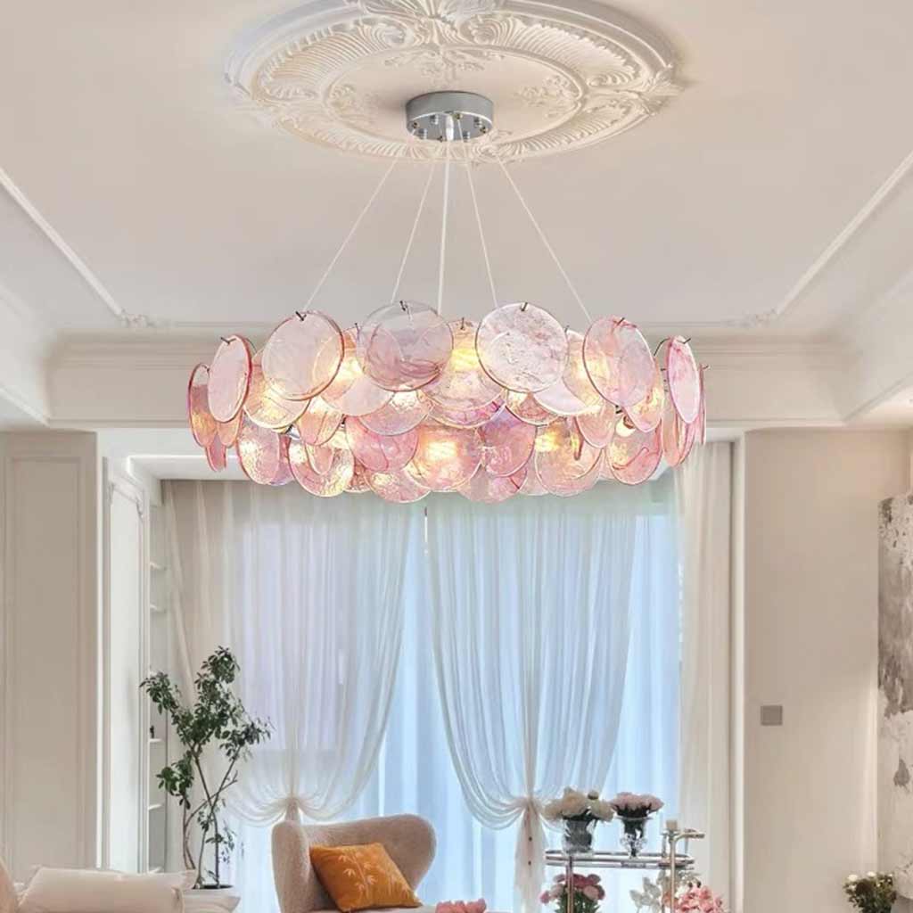 Murano Glass Disc Chandelier, Pink / Green - Pink10 Lights: Dia80cm*H17cm / Dia31.5" x H6.69"Blushlighting