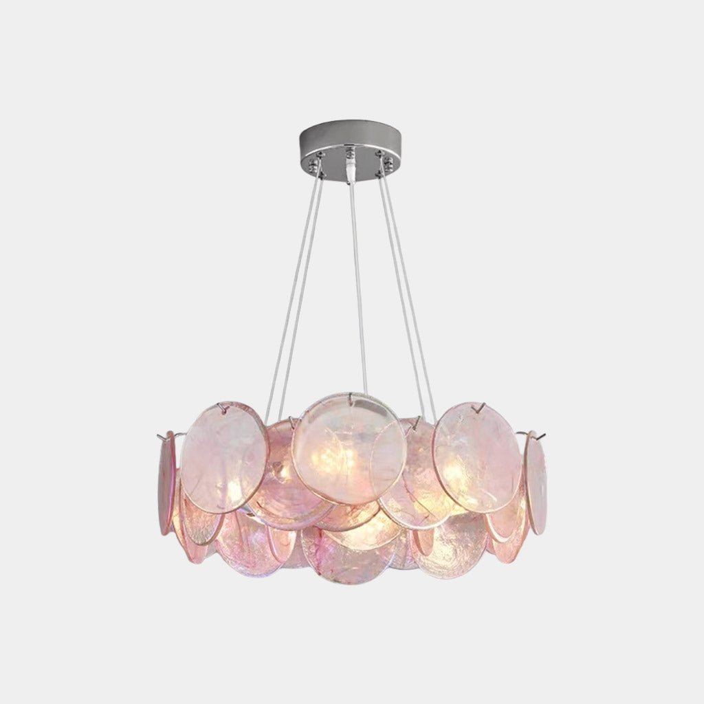 Murano Glass Disc Chandelier, Pink / Green - Pink6 Lights: Dia50cm*H17cm / Dia19.69" x H6.69"Blushlighting