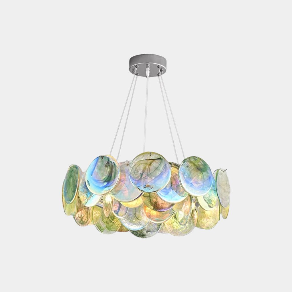 Murano Glass Disc Chandelier, Pink / Green - Green8 Lights: Dia60cm*H17cm / Dia23.62" x H6.69"Blushlighting