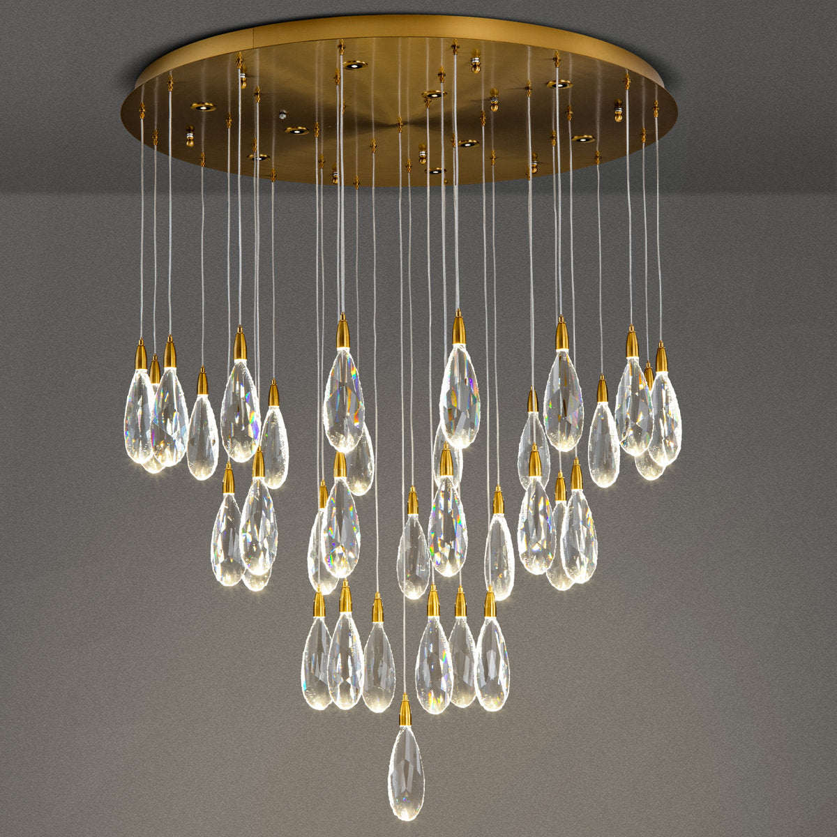 Naleya 43-Light Height Adjustable Round Raindrop Chandelier for Dining Room-Brushed Gold-