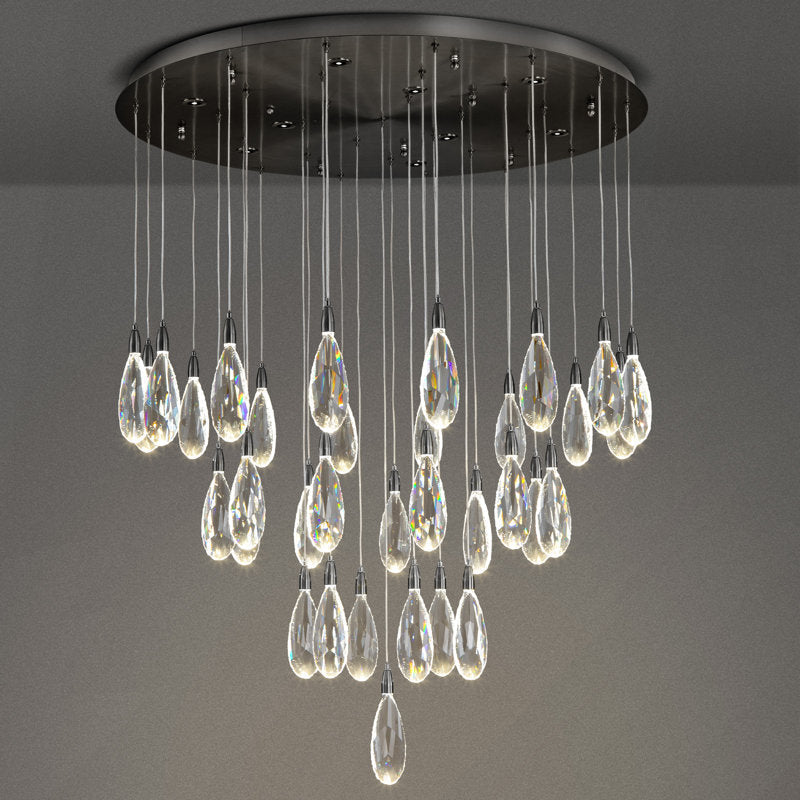 Naleya 43-Light Height Adjustable Round Raindrop Chandelier for Dining Room-Matte Black-