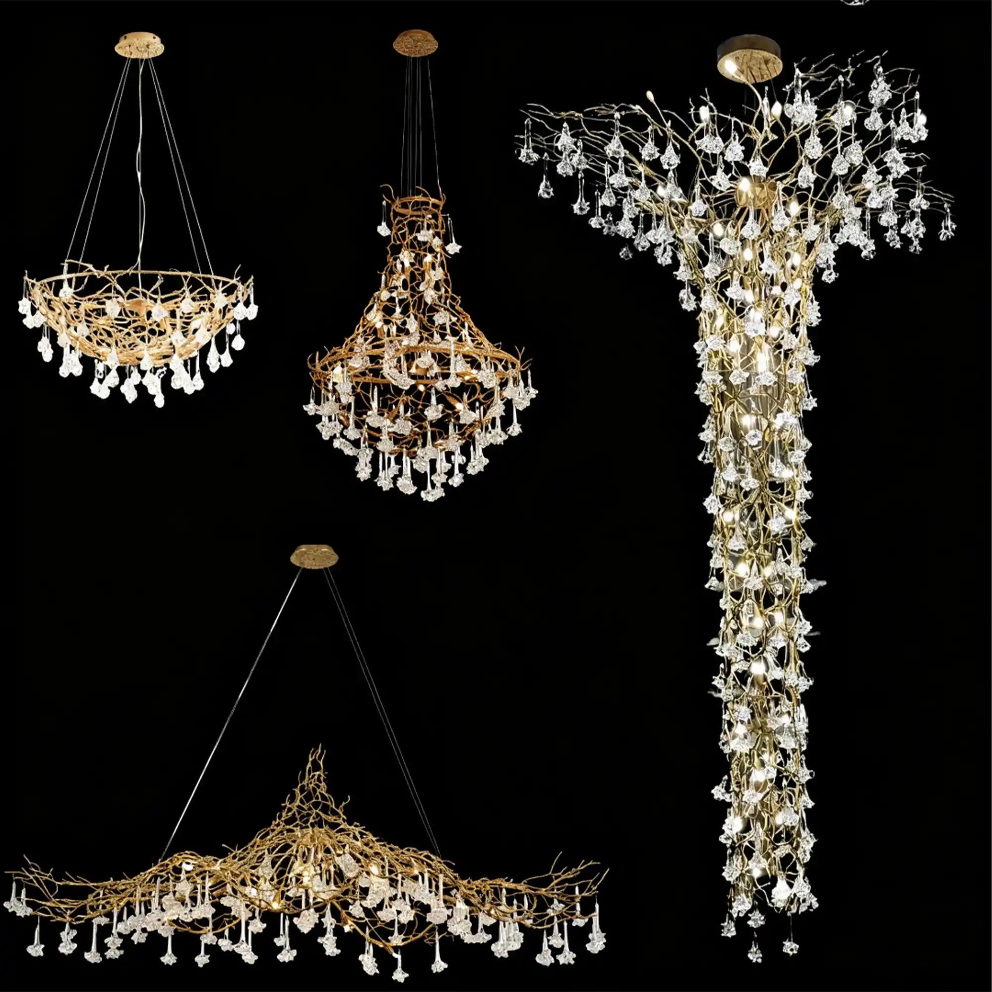 Nature-inspired Brass Tree Chandelier with Glazed Glass Flowers - Style D/L78.7"*W39.4"*H25.59"(L200cm*W100cm*H65cm)Warm LightBlushlighting