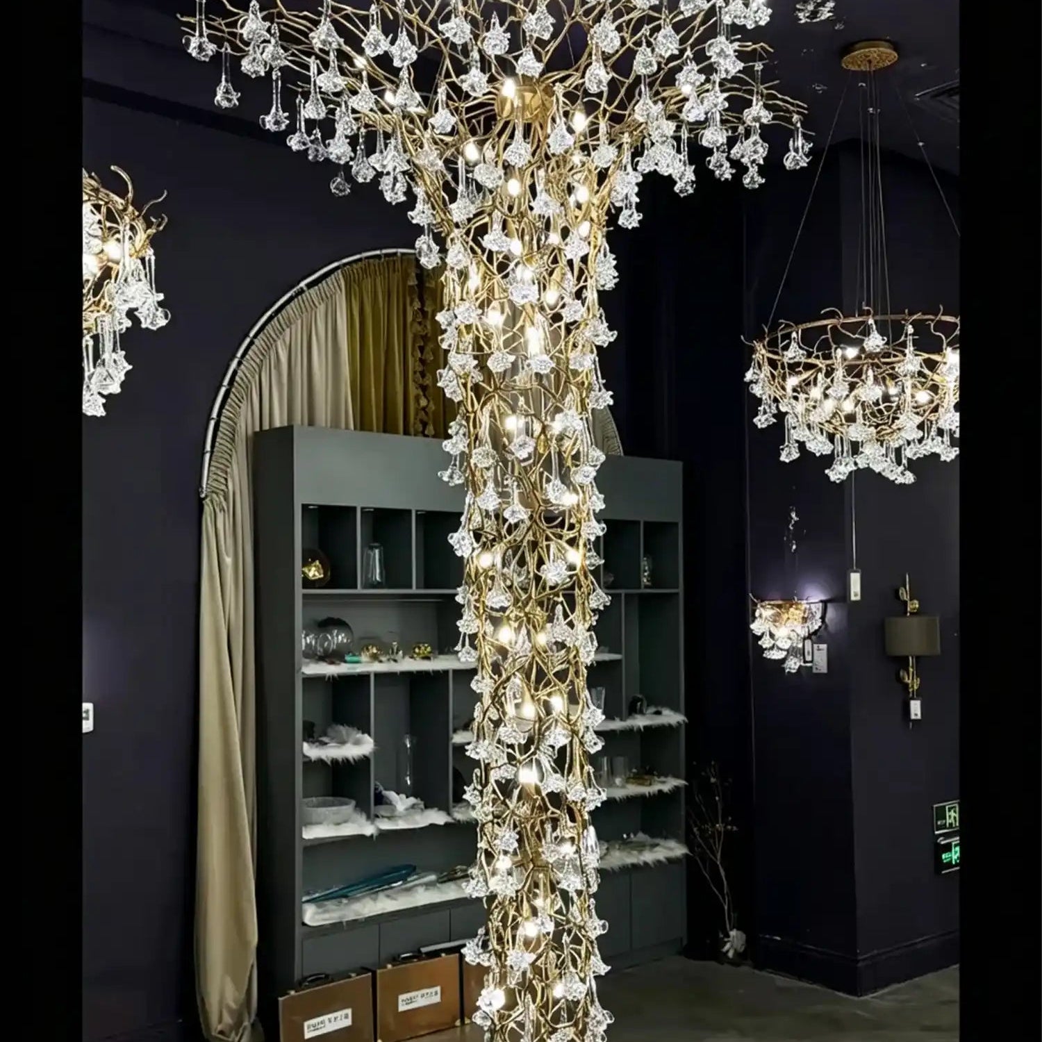 Nature-inspired Brass Tree Chandelier with Glazed Glass Flowers - Style D/L78.7"*W39.4"*H25.59"(L200cm*W100cm*H65cm)Warm LightBlushlighting