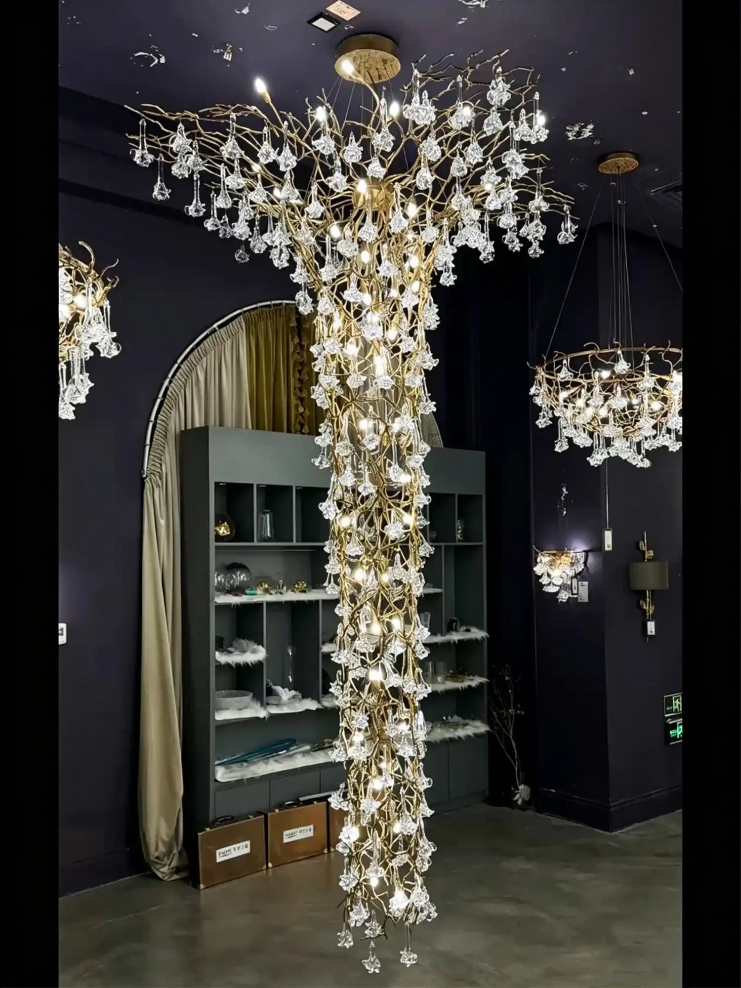 Nature-inspired Brass Tree Chandelier with Glazed Glass Flowers - Style D/L78.7"*W39.4"*H25.59"(L200cm*W100cm*H65cm)Warm LightBlushlighting