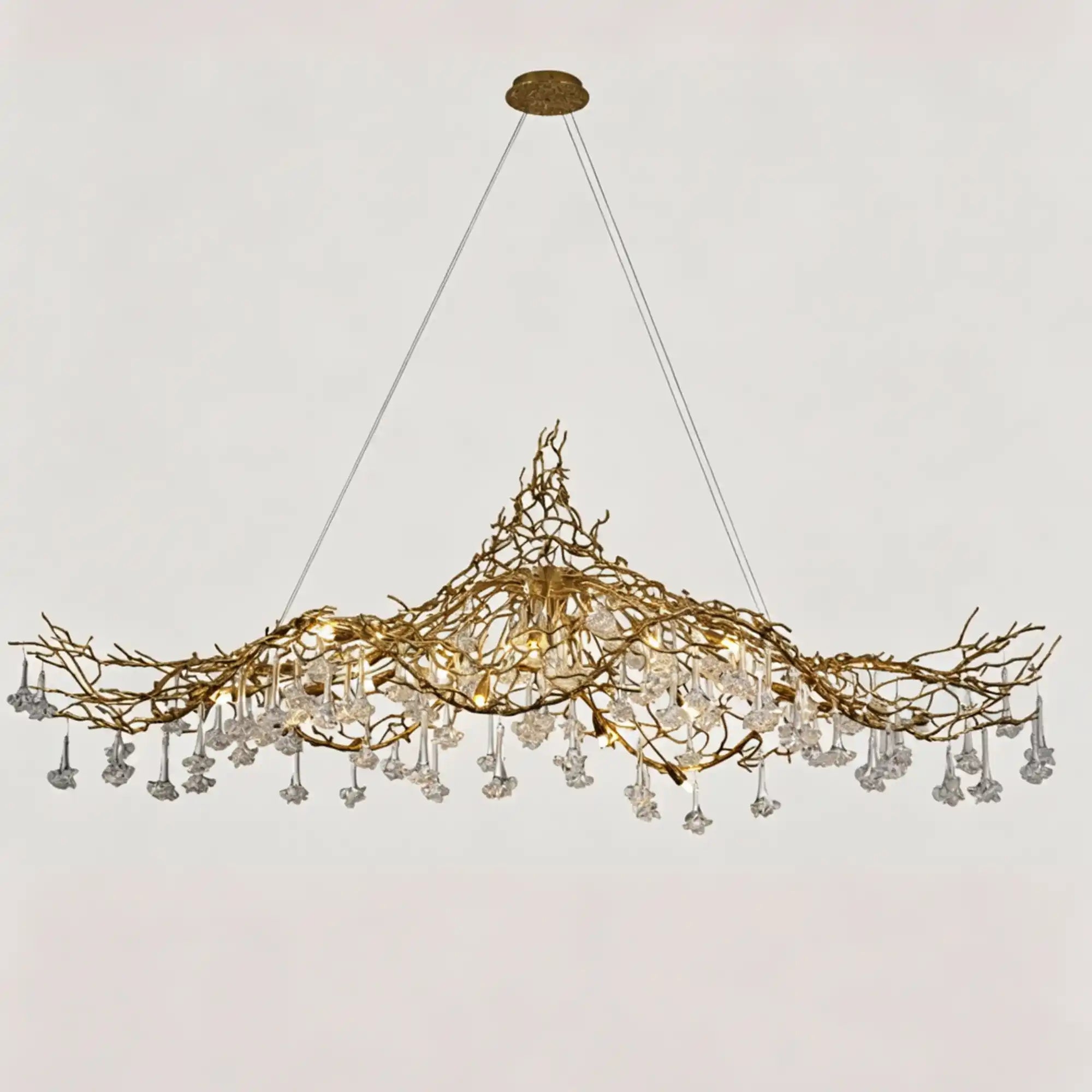 Nature-inspired Brass Tree Chandelier with Glazed Glass Flowers - Style D/L78.7"*W39.4"*H25.59"(L200cm*W100cm*H65cm)Warm LightBlushlighting
