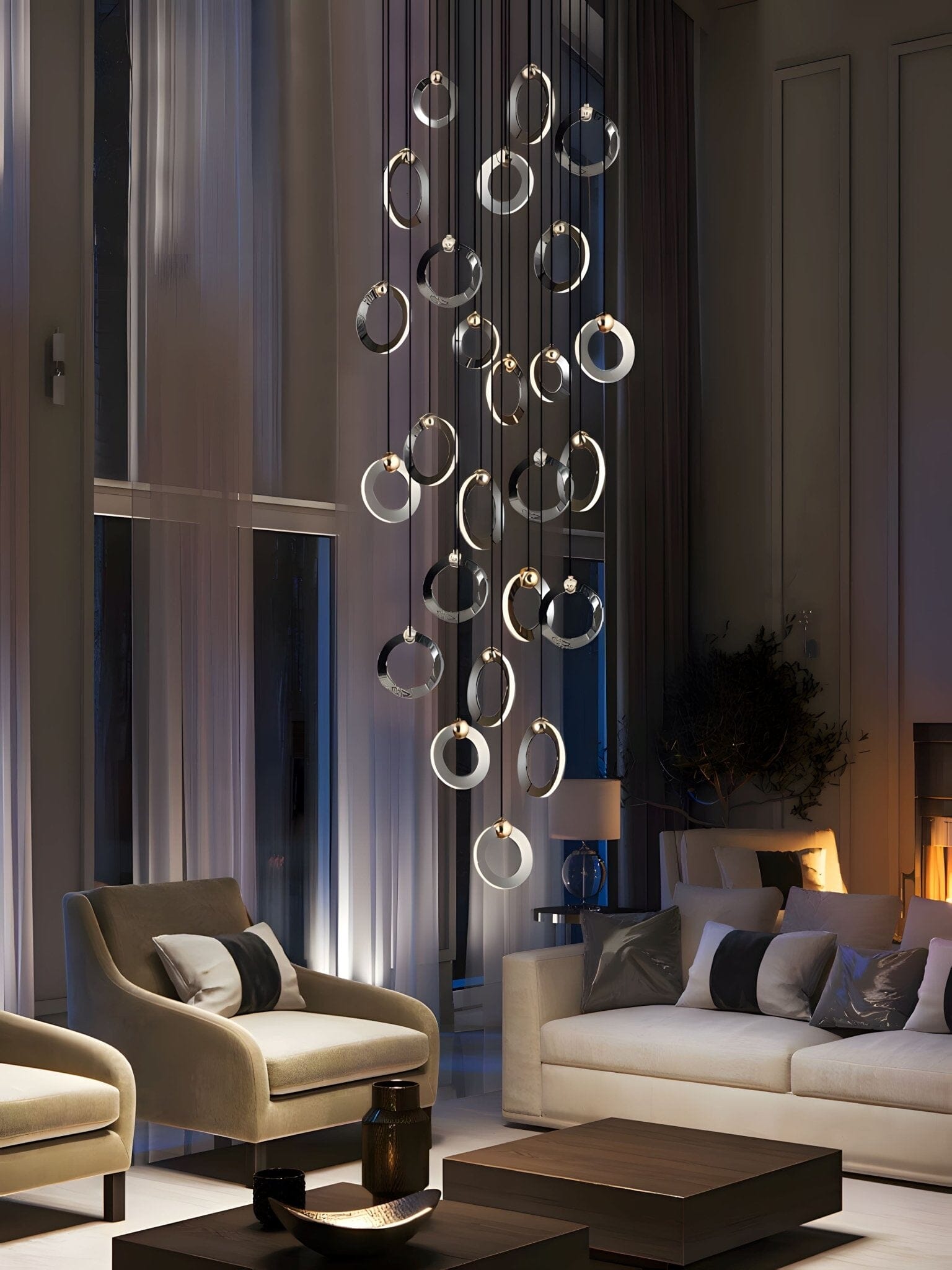 NEBULA Chandelier - 1 ring - 6.6" x 60" / 17cm x 150cm - 8WCool Light (6000K)Blushlighting
