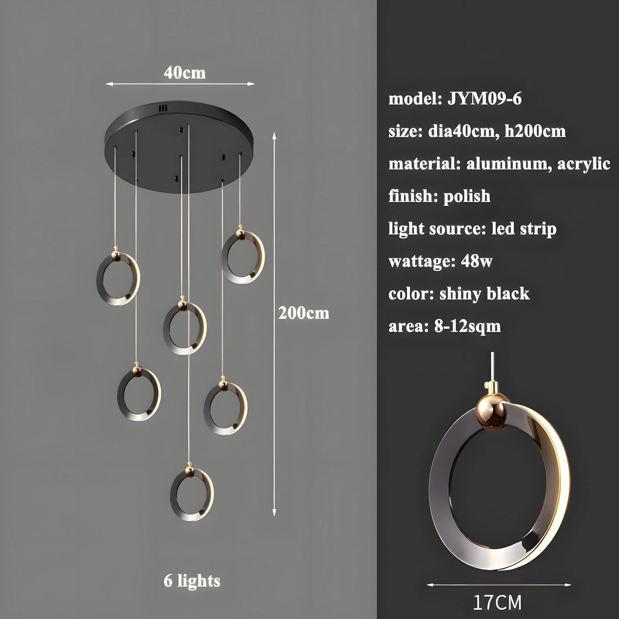 NEBULA Chandelier - 5 rings - 12" x 60" / 30cm x 150cm - 40WCool Light (6000K)Blushlighting