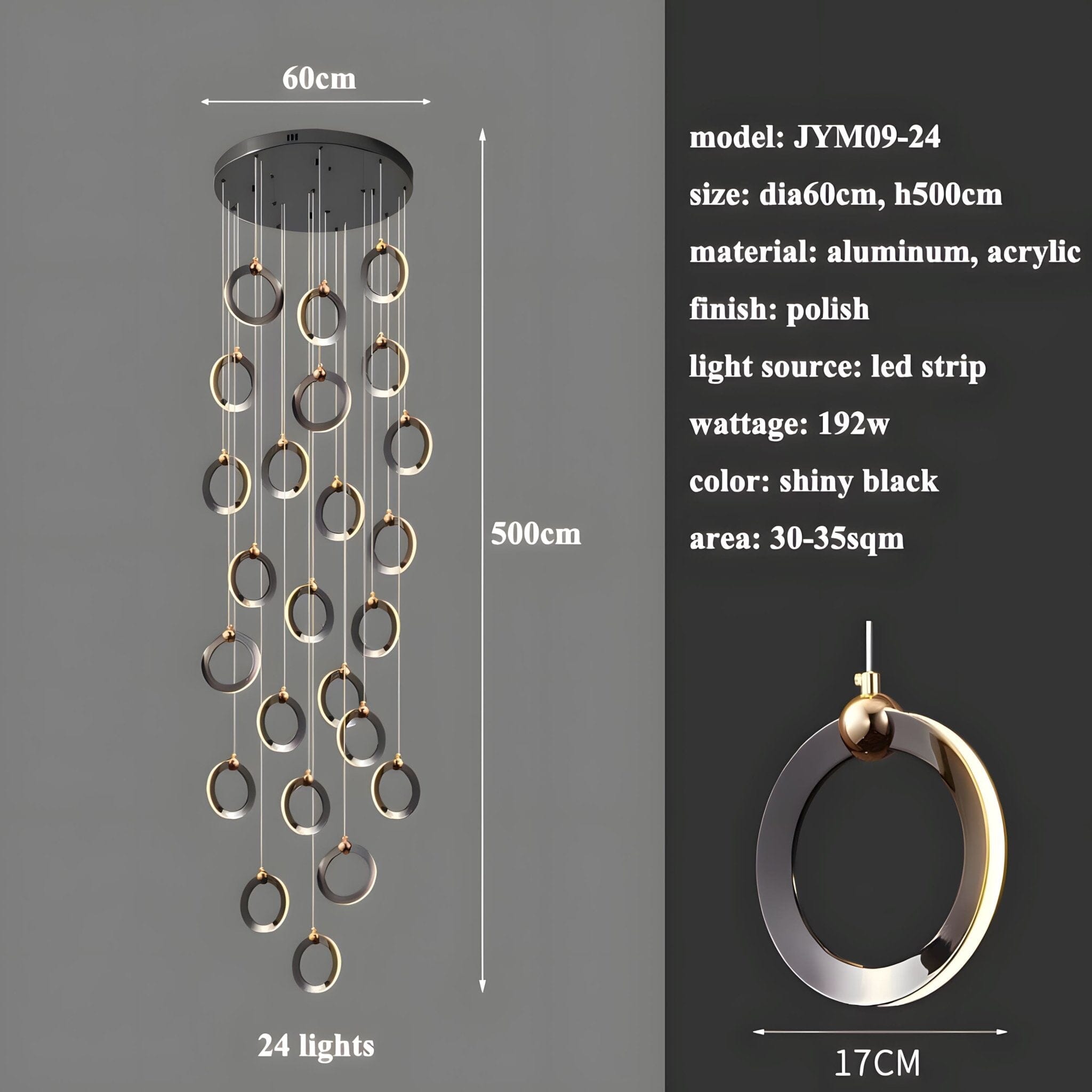 NEBULA Chandelier - 7 rings - 16" x 79" / 40cm x 200cm - 56WCool Light (6000K)Blushlighting