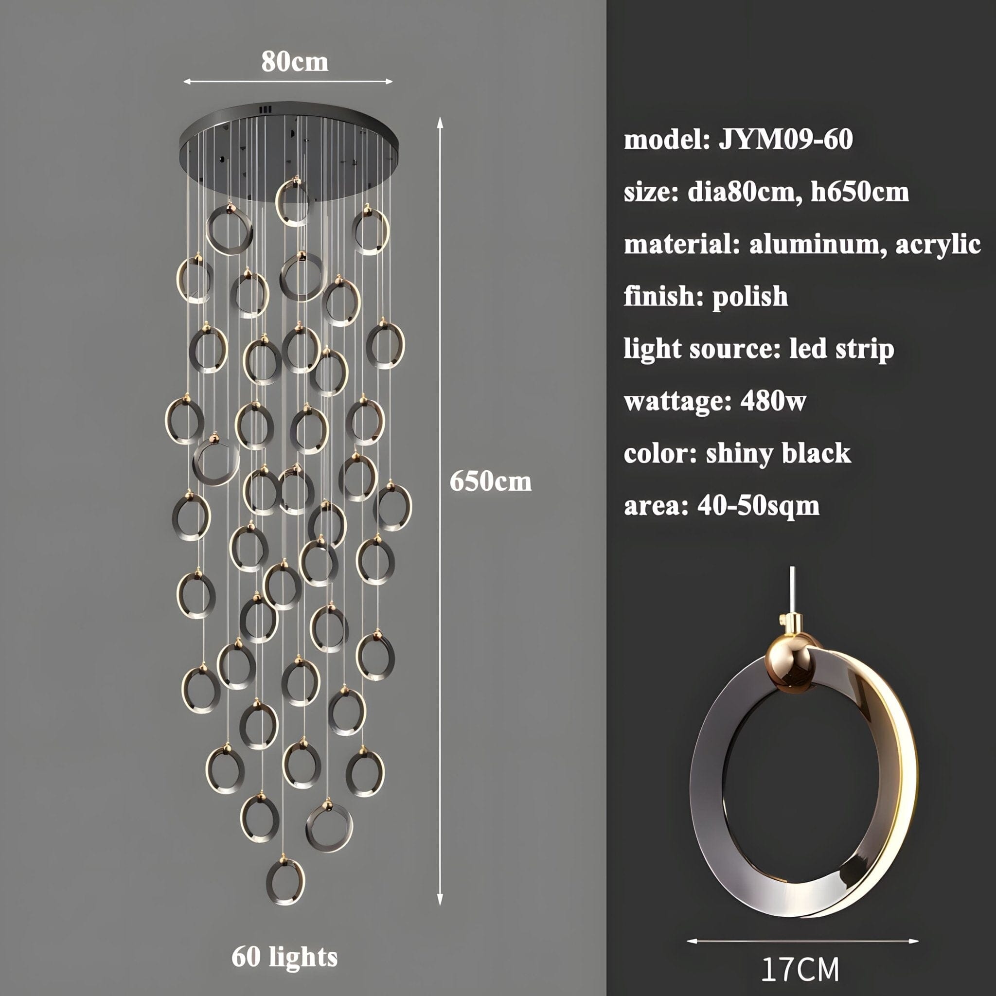 NEBULA Chandelier - 7 rings - 16" x 79" / 40cm x 200cm - 56WCool Light (6000K)Blushlighting