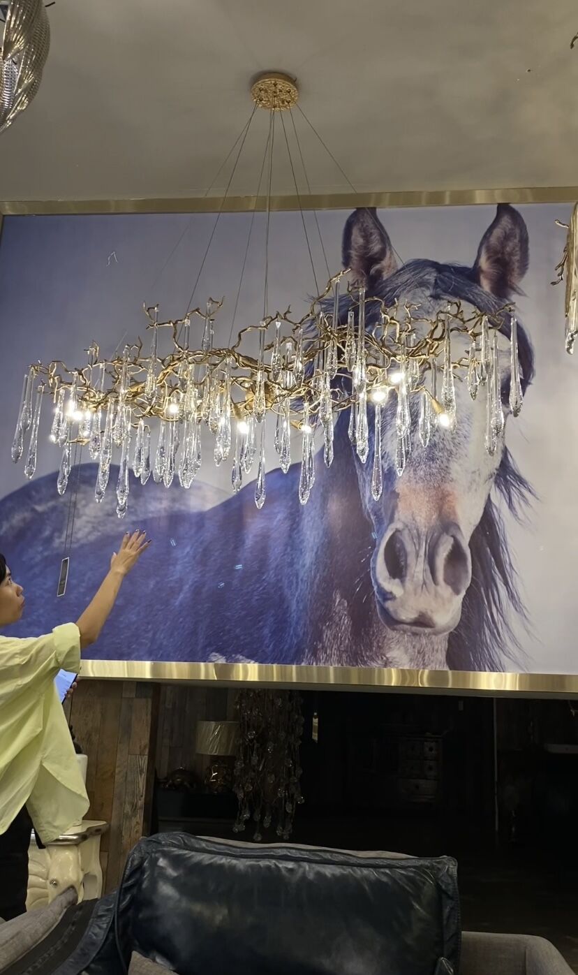 New Clear Crystal Rain Copper Branch Chandelier Modern Designer Pendant Light For Dining Table/Kitchen Island-Chandeliers-Blushlighting