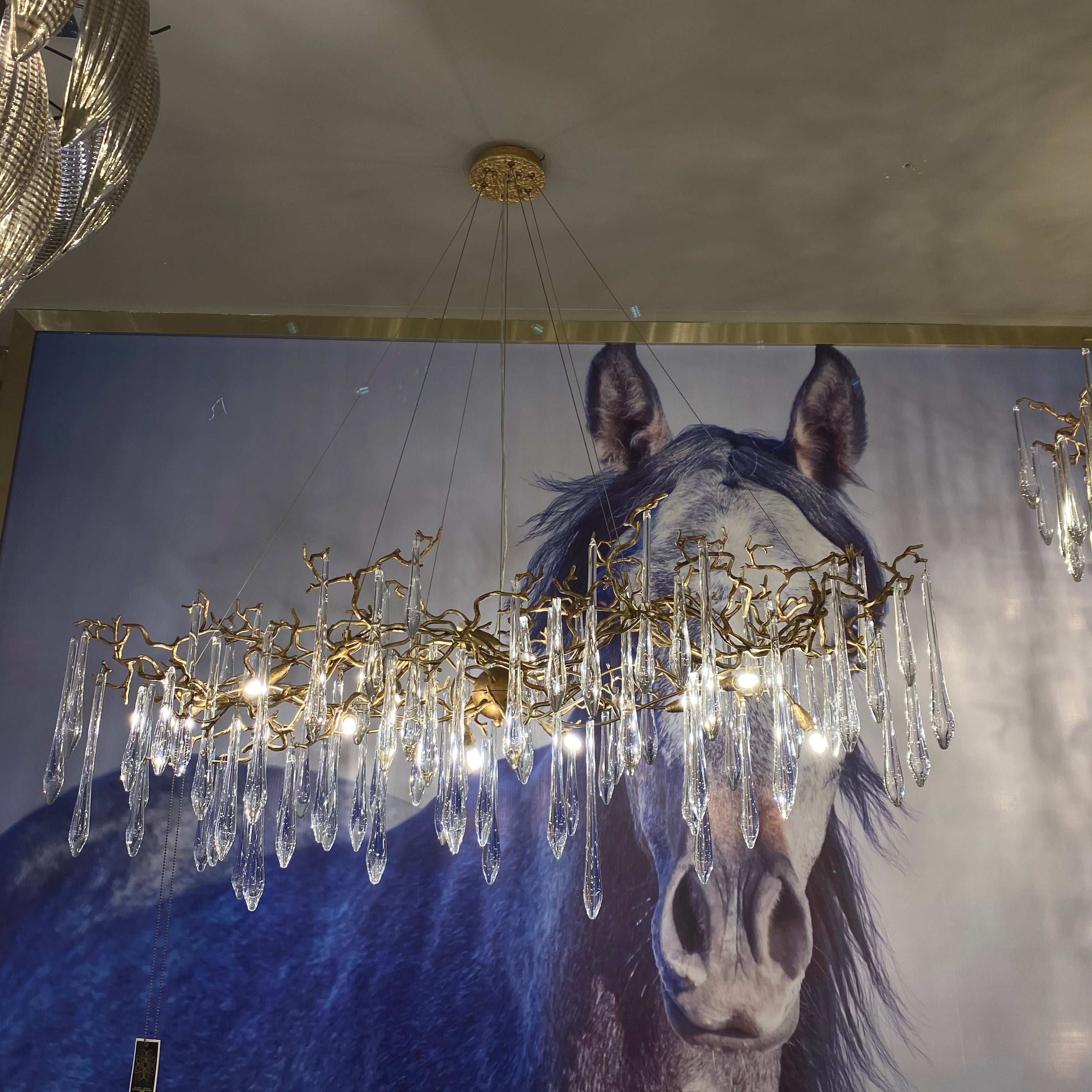 New Clear Crystal Rain Copper Branch Chandelier Modern Designer Pendant Light For Dining Table/Kitchen Island-Chandeliers-Blushlighting