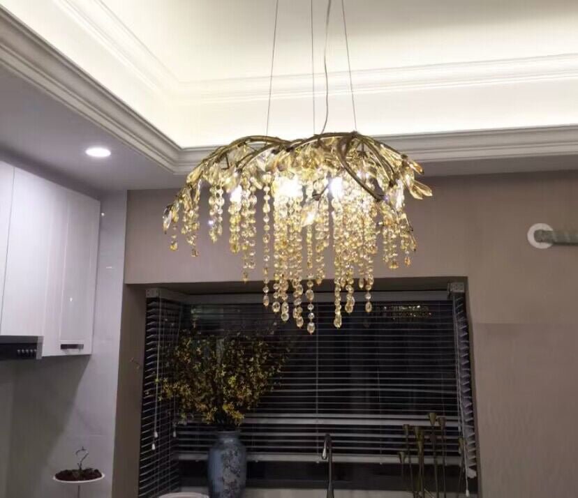 New Luxury Branch Crystal Pendant Chandelier Designer Creative Art Dining Room/Living Room Light Fixture - L26.8"*W29.52"*H14.2"GoldWarm LightBlushlighting