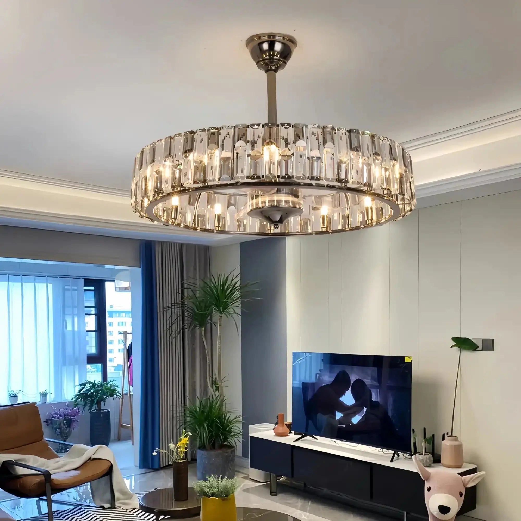 New Modern Invisible Fan Light Candle Crystal Chandelier - Style A: D26.0"Three - Color Light (Warm/White/Natural)Blushlighting