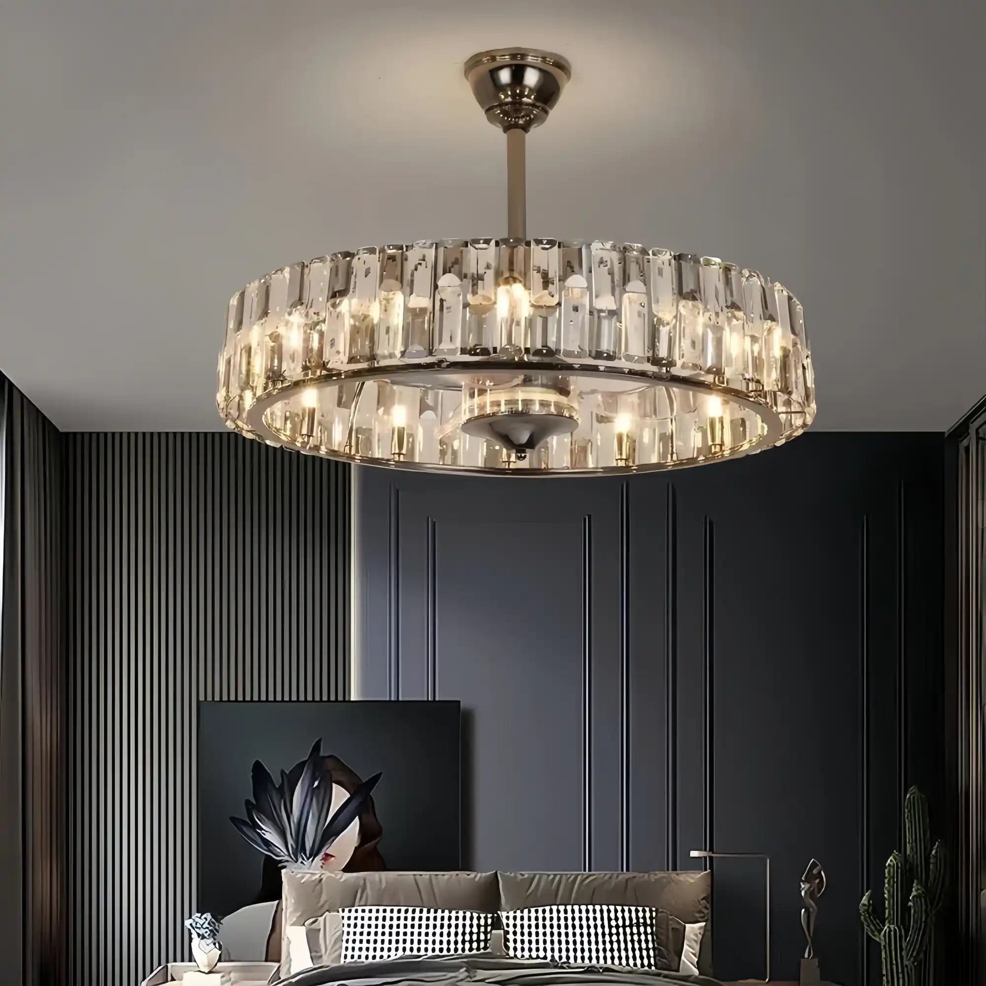 New Modern Invisible Fan Light Candle Crystal Chandelier - Blushlighting