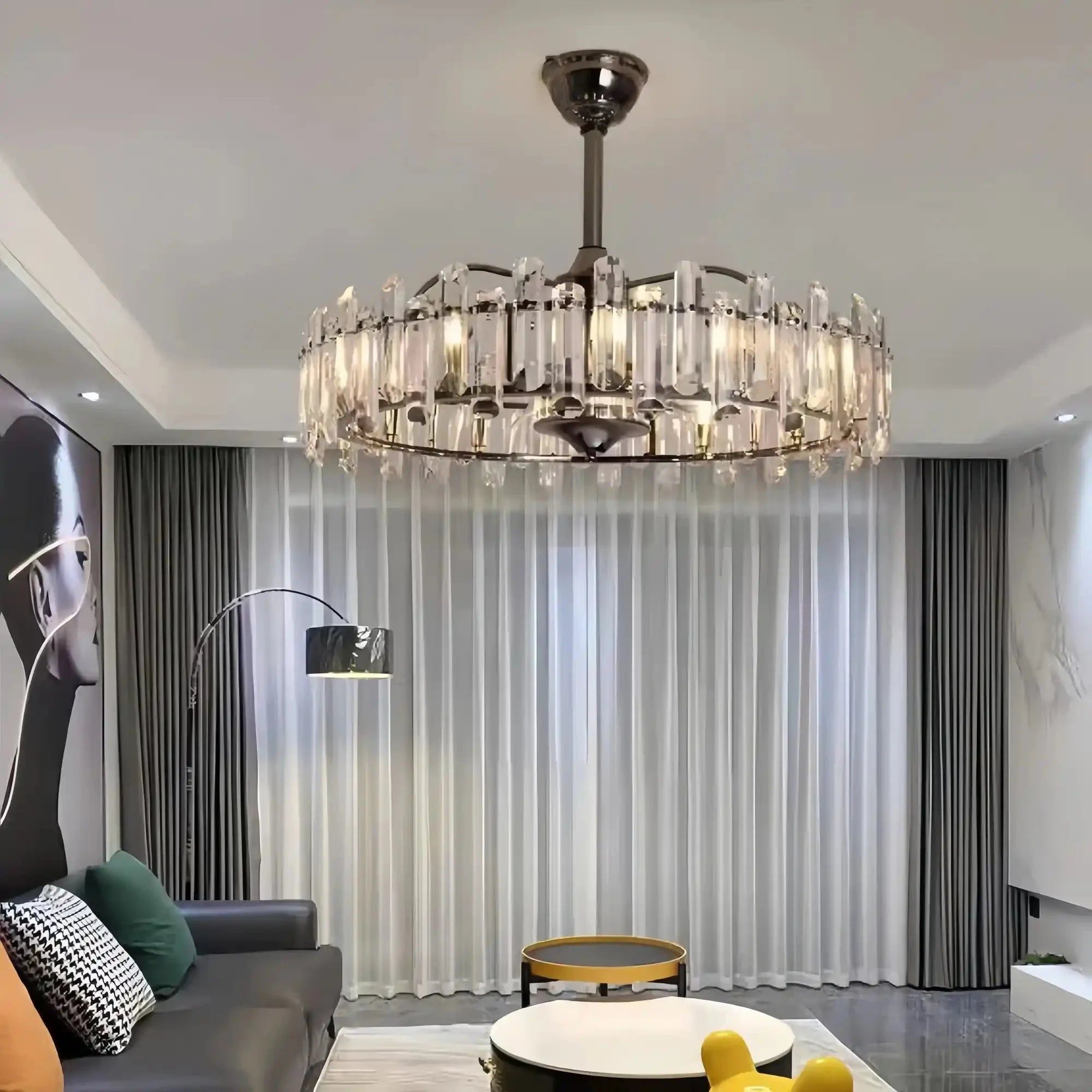 New Modern Invisible Fan Light Candle Crystal Chandelier - Style B: D35.4"Three - Color Light (Warm/White/Natural)Blushlighting