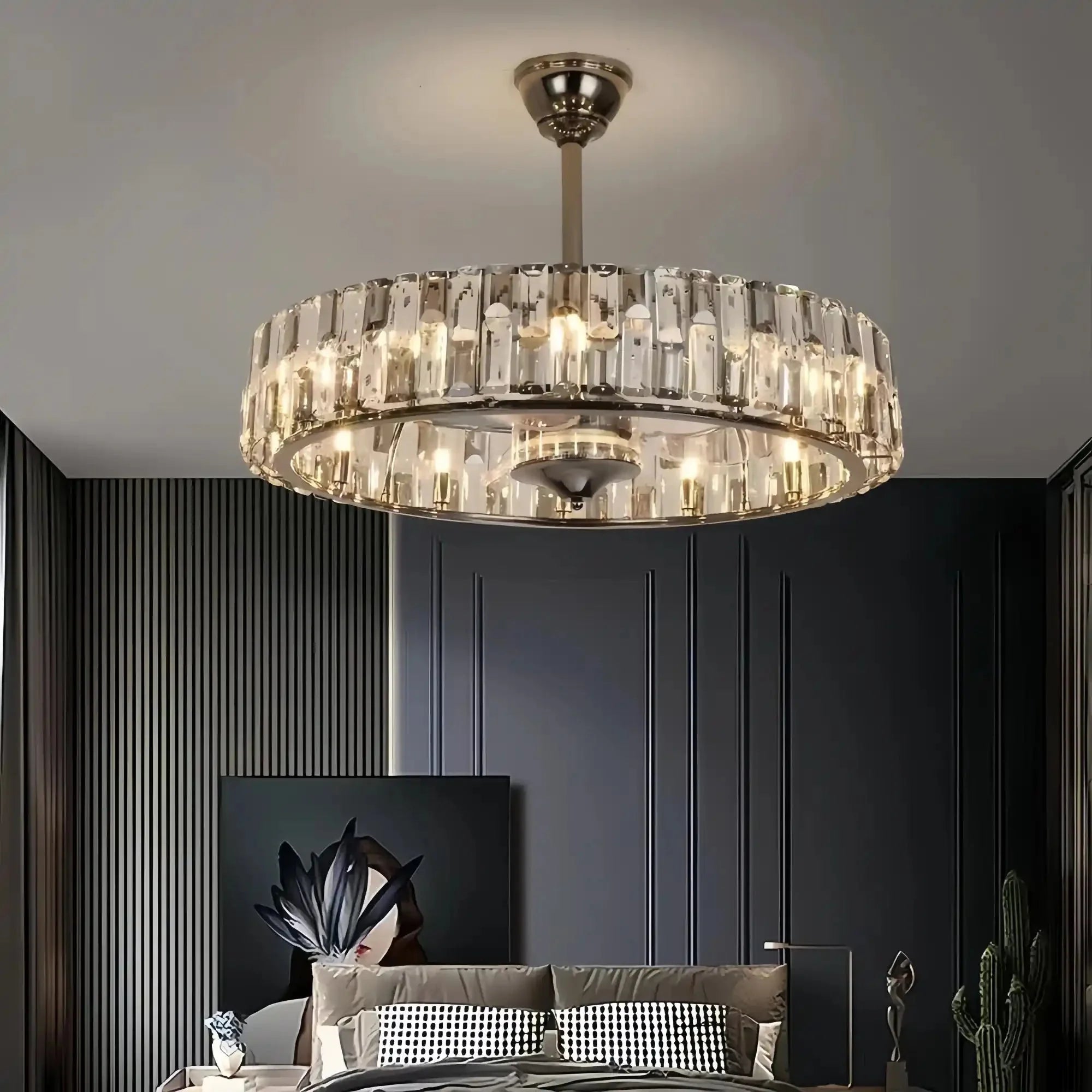 New Modern Invisible Fan Light Candle Crystal Chandelier - Style C: D35.4"Three - Color Light (Warm/White/Natural)Blushlighting