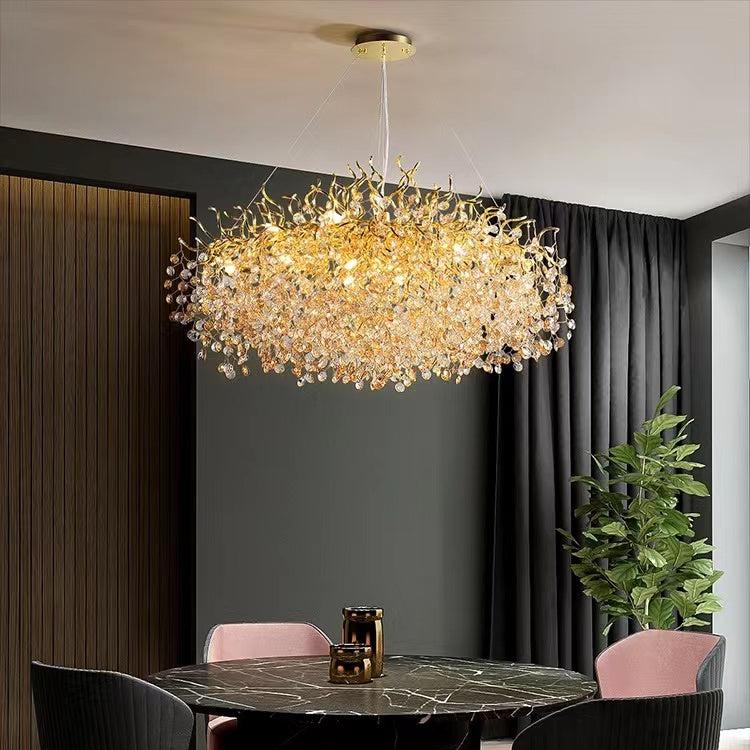 New Modern Light Luxury Branch Crystal Chandelier for Dining /Living Room - Oval: L47.2"*H27.6"Warm LightBlushlighting