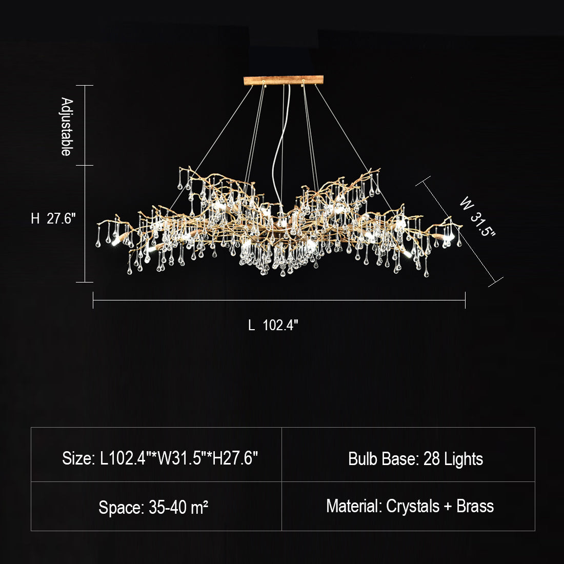 New Style Extra Large Brass Branch Chandelier Light Crystal Drops Pendant Lamp For Living/ Dining Room-Chandeliers-Blushlighting