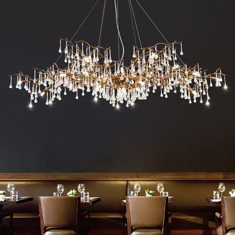 New Style Extra Large Brass Branch Chandelier Light Crystal Drops Pendant Lamp For Living/ Dining Room - L47.2"*W21.7"*H23.6"/ 14 Lights/36.4kgWarm LightBlushlighting