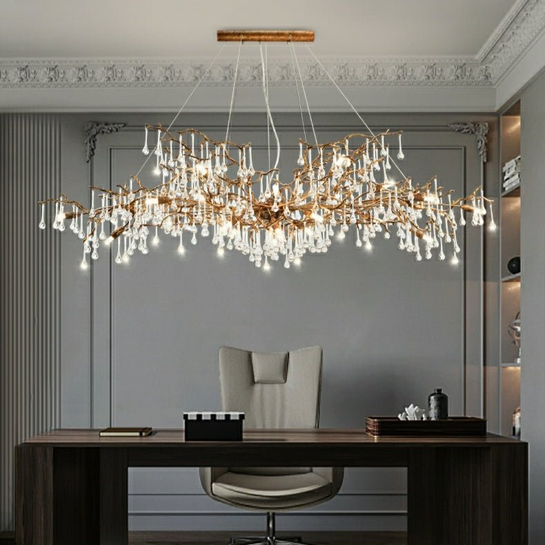 New Style Extra Large Brass Branch Chandelier Light Crystal Drops Pendant Lamp For Living/ Dining Room - L47.2"*W21.7"*H23.6"/ 14 Lights/36.4kgWarm LightBlushlighting