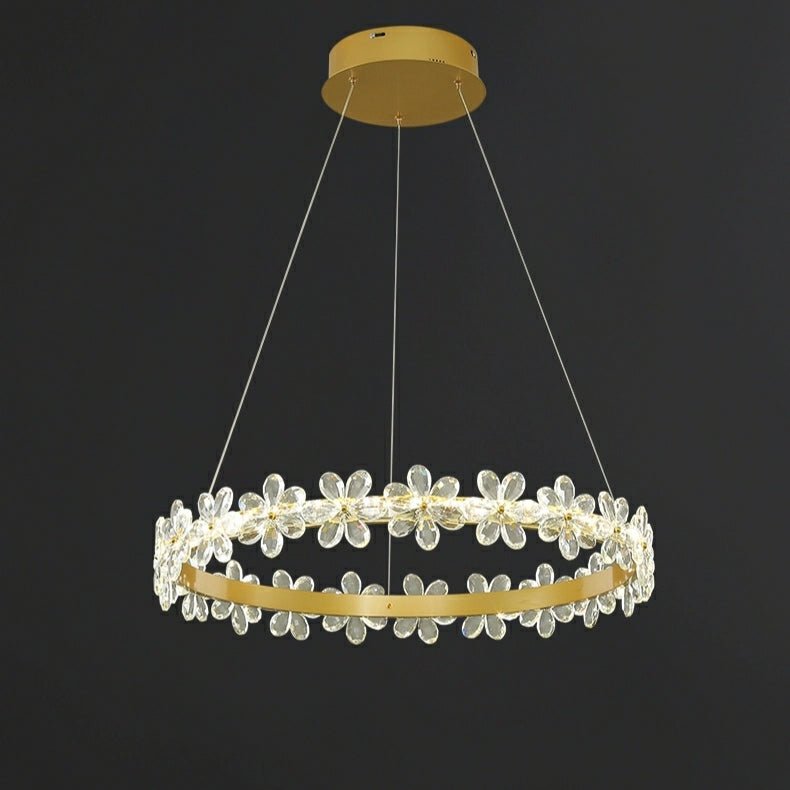 New Style Flower Crystal Chandelier For Living Room Petal Ring Pendant Lighting Fixture for Girls Bedroom - Rectangle L36.6"Dimmable Warm LightBlushlighting