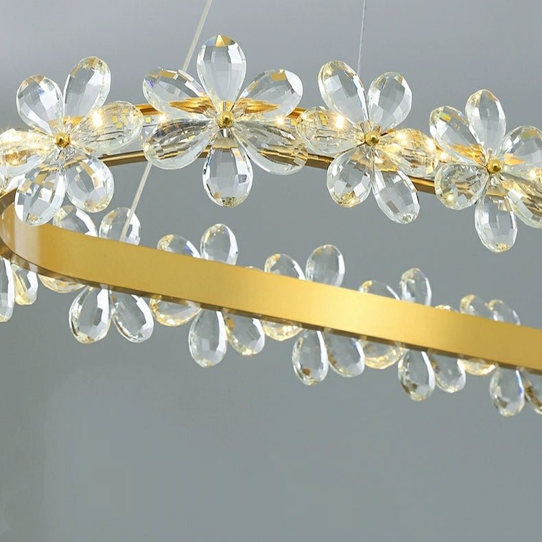 New Style Flower Crystal Chandelier For Living Room Petal Ring Pendant Lighting Fixture for Girls Bedroom - Rectangle L36.6"Dimmable Warm LightBlushlighting