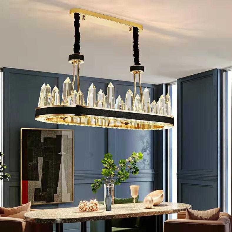 New Style Iceberg Crystal Chandelier For Living Room Modern Black Crown Ceiling Lighting Fixture - Rectangle L31.5"*W13.8"*H13.8"Dimmable Warm LightBlushlighting