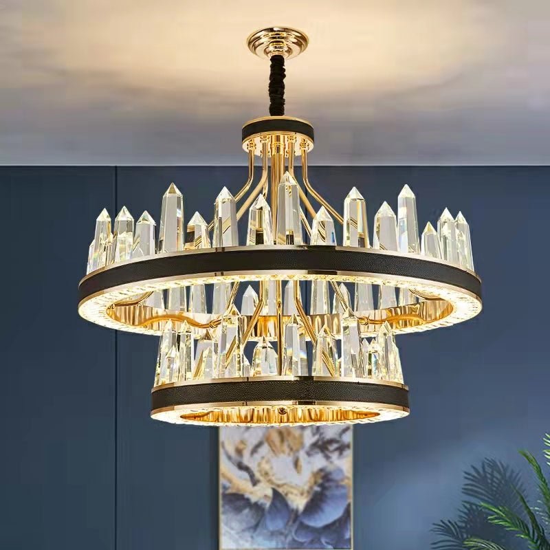 New Style Iceberg Crystal Chandelier For Living Room Modern Black Crown Ceiling Lighting Fixture - 2 layers D31.5"*H23.6"/34.4kgWarm LightBlushlighting