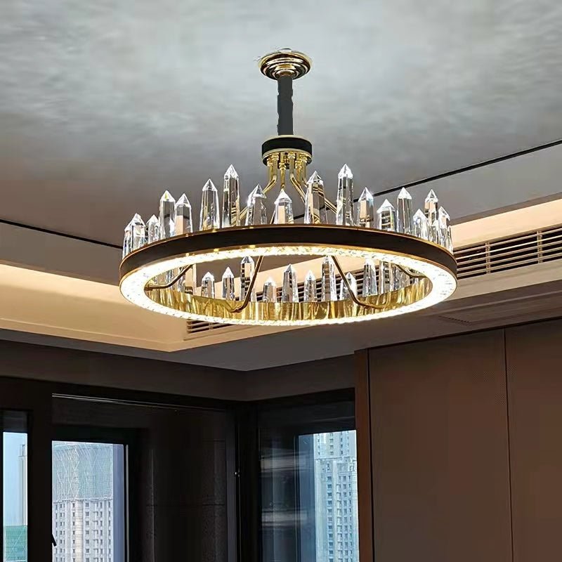 New Style Iceberg Crystal Chandelier For Living Room Modern Black Crown Ceiling Lighting Fixture - 1 layer D23.6"*H13.8"Warm LightBlushlighting