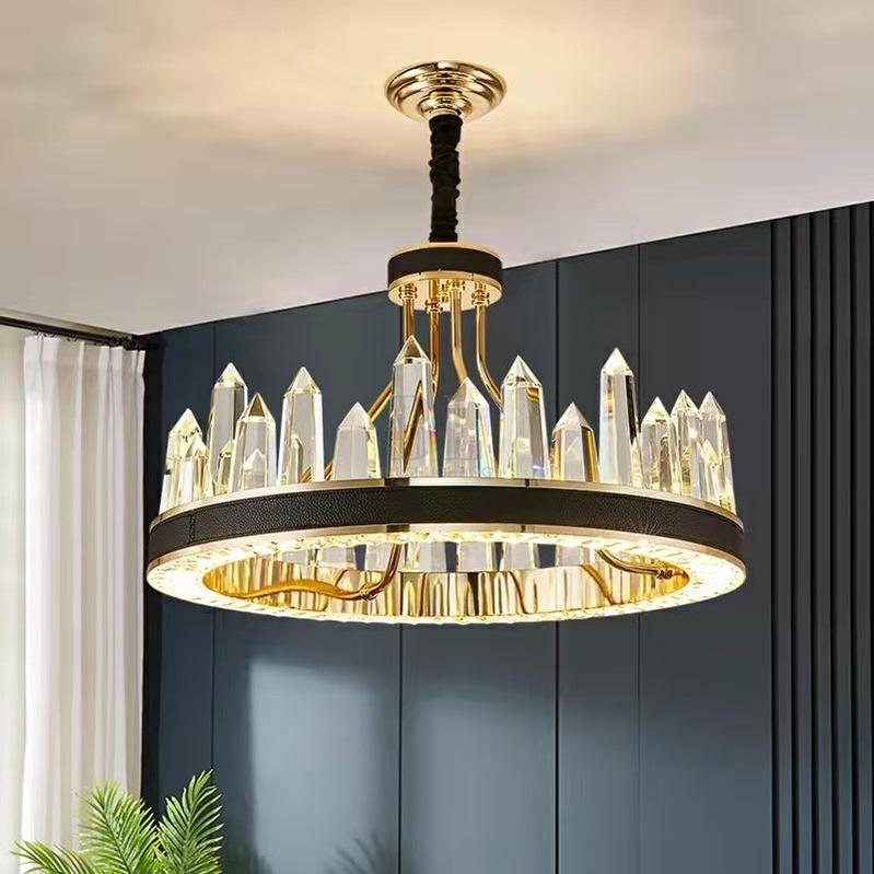 New Style Iceberg Crystal Chandelier For Living Room Modern Black Crown Ceiling Lighting Fixture - 1 layer D19.7"*H13.8"/13.6kgWarm LightBlushlighting