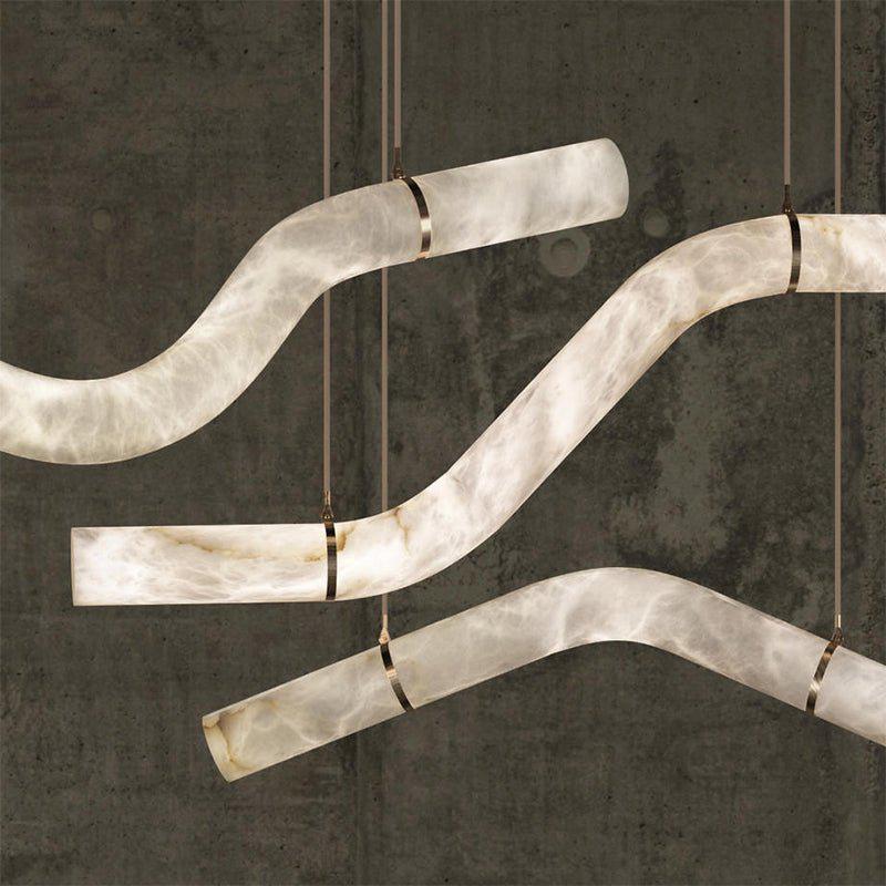 Liberty Curved Pendant Alabaster Chandelier, Pendant Light Over Dining Table-Blushlighting