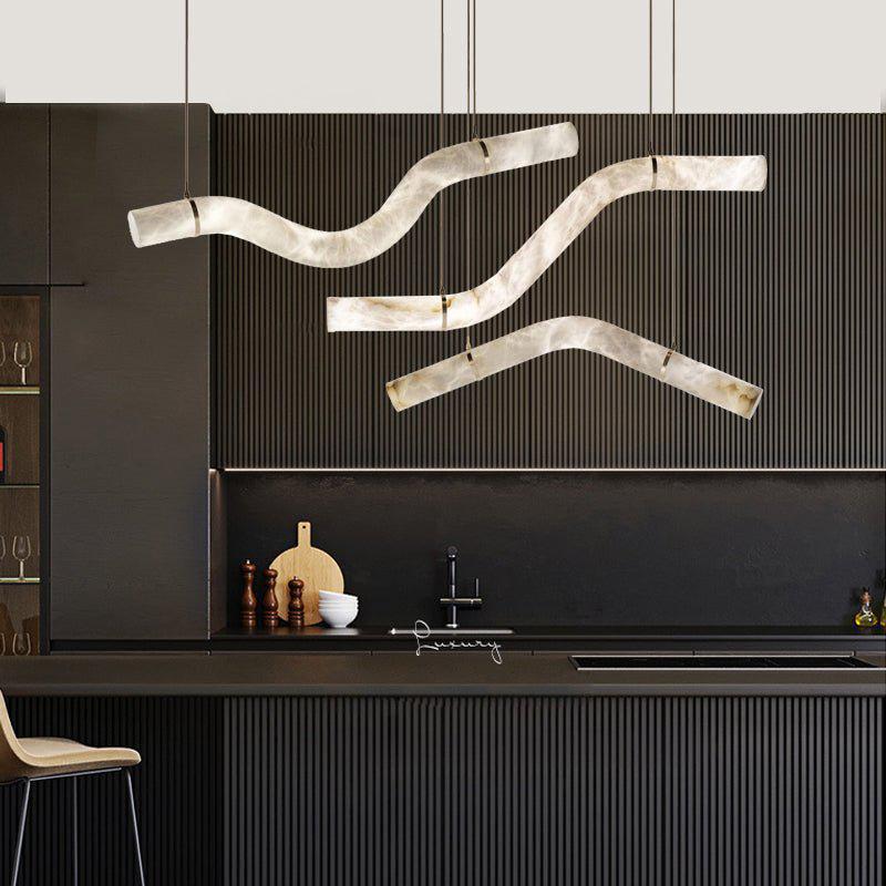 Liberty Curved Pendant Alabaster Chandelier, Pendant Light Over Dining Table-Blushlighting