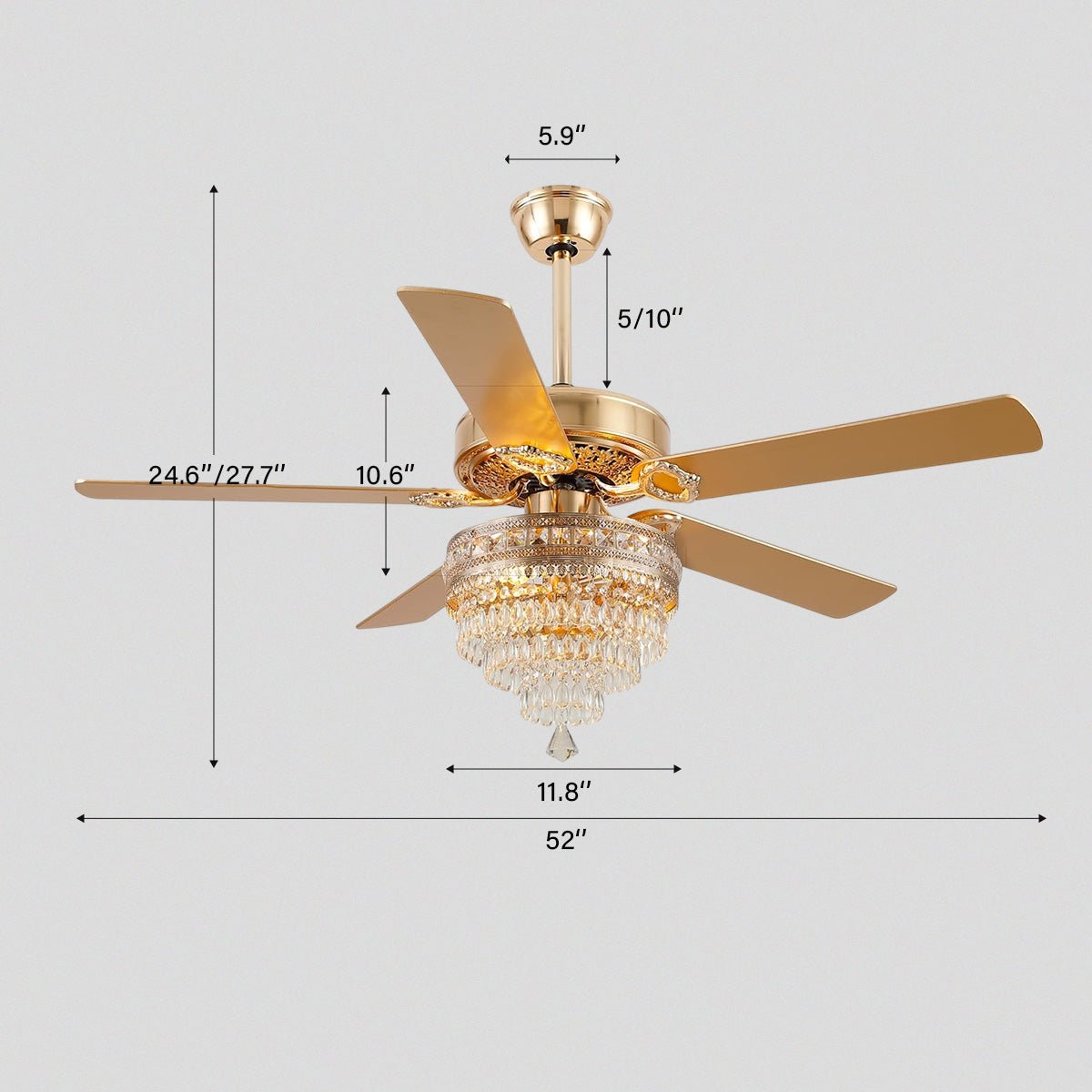 Noiseless Crystal Ceiling Fan Fandelier with Lights 52" - GoldBlushlighting