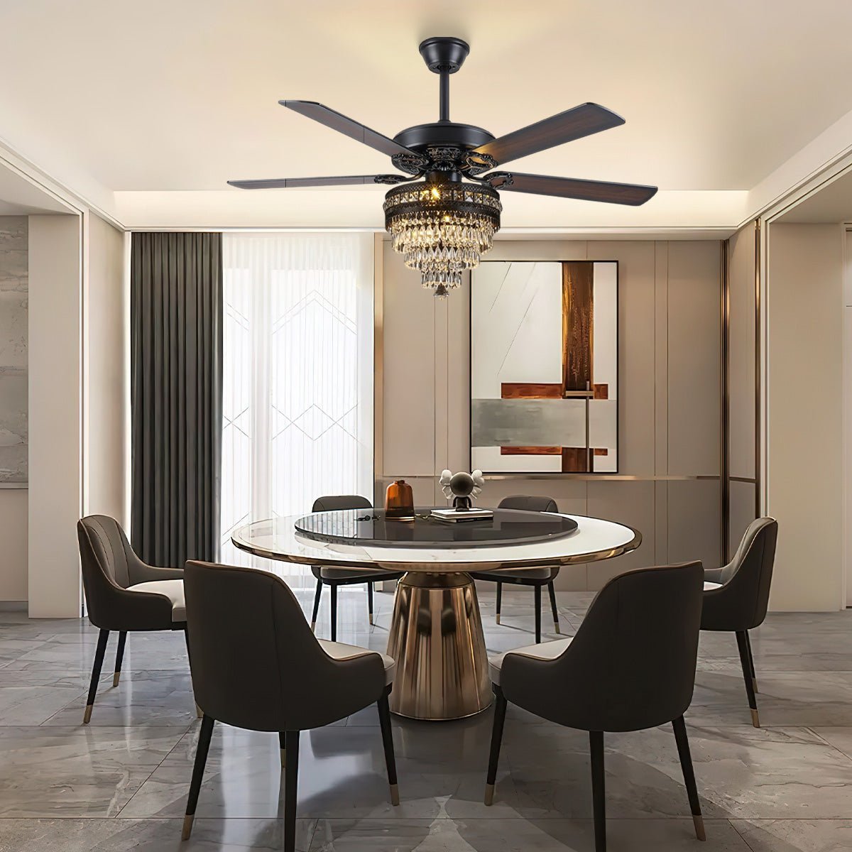 Noiseless Crystal Ceiling Fan Fandelier with Lights 52" - BlackBlushlighting